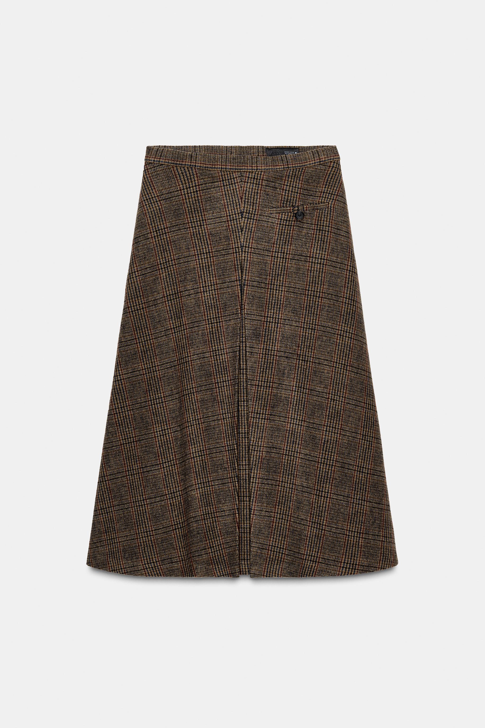 Plaid Pleated Skirt With Wool Zw Collection