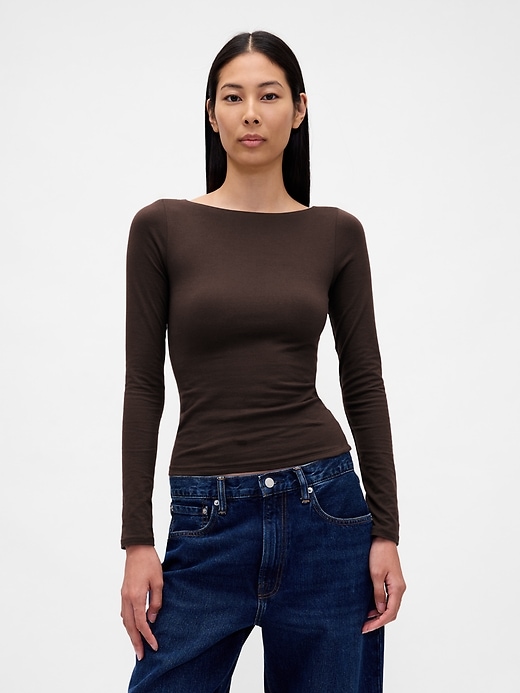 Closeknit Jersey Boatneck Open-Back T-Shirt