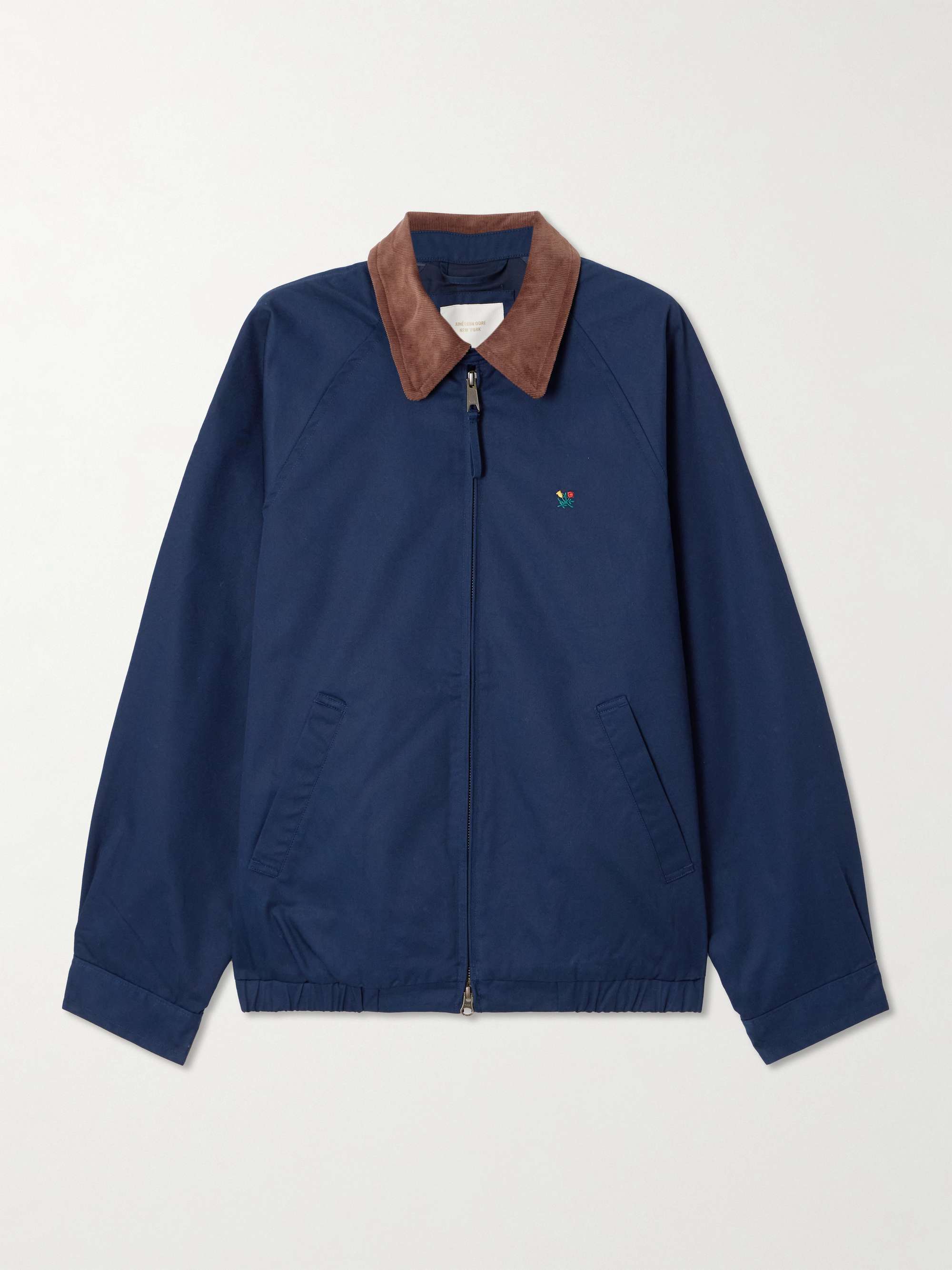 Embroidered Corduroy-Trimmed Cotton-Twill Blouson Jacket