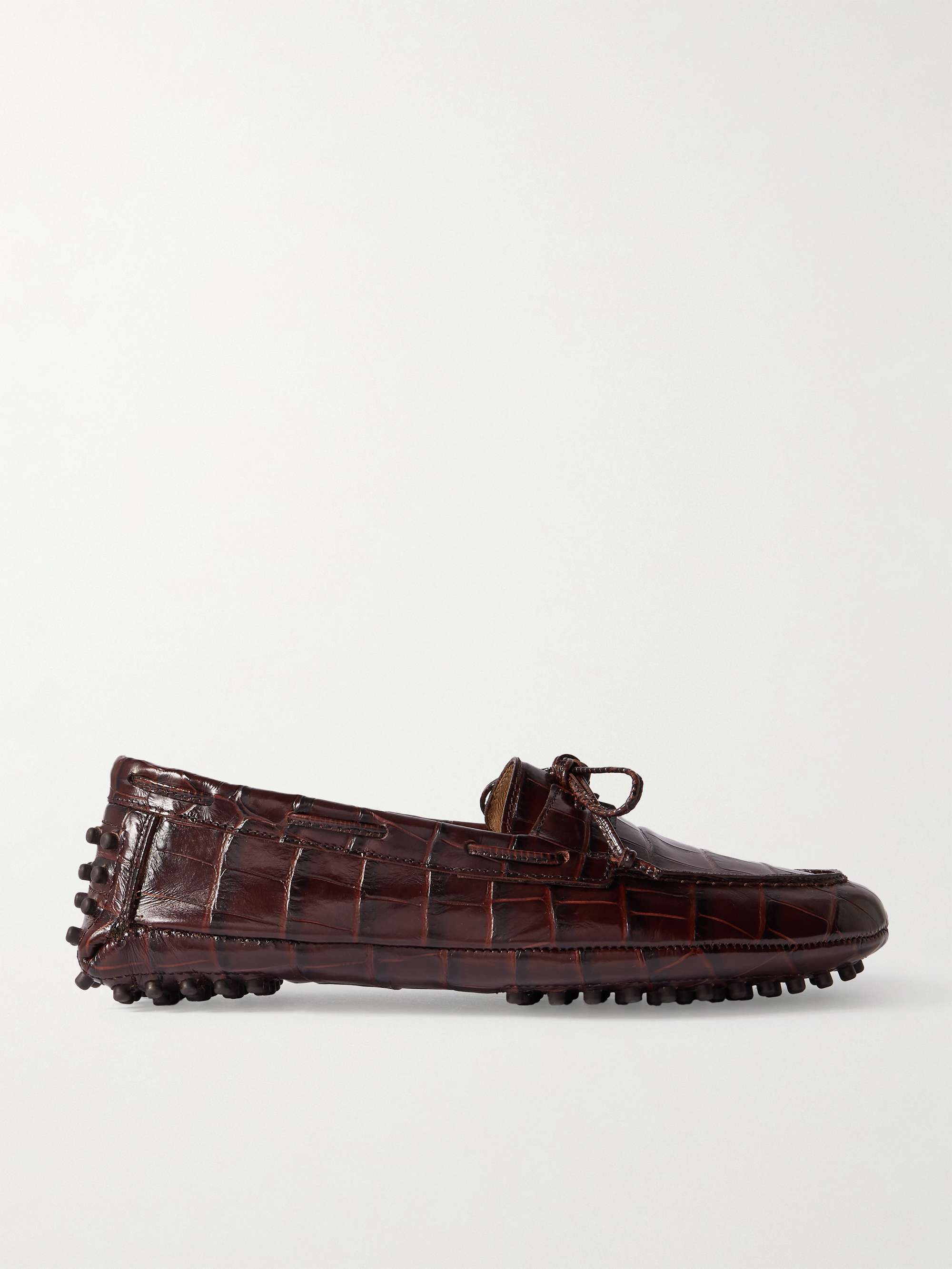 Driver Tie-Detailed Croc-Effect Leather Loafers