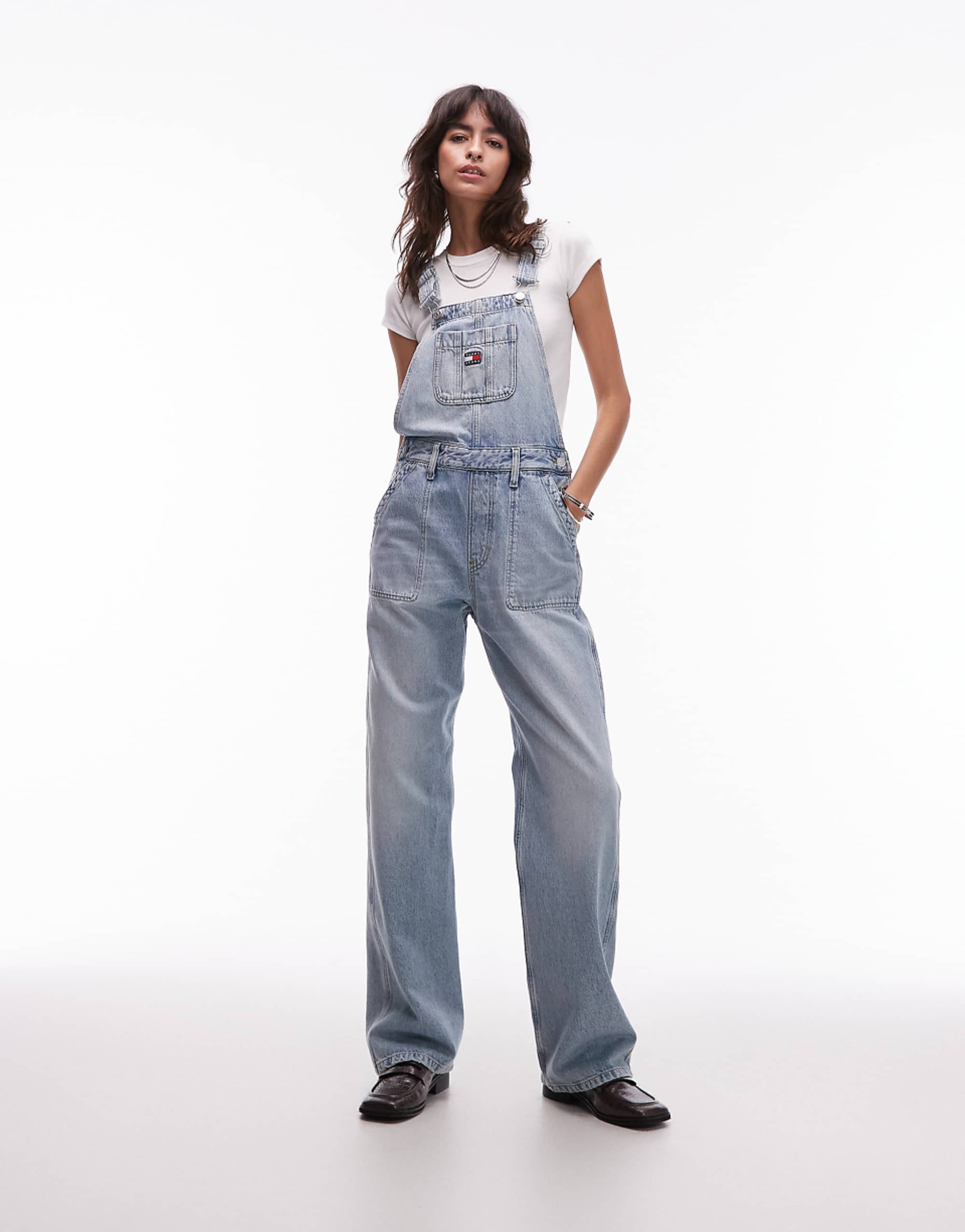 Tommy Jeans Relaxed Dungarees in Light Wash
