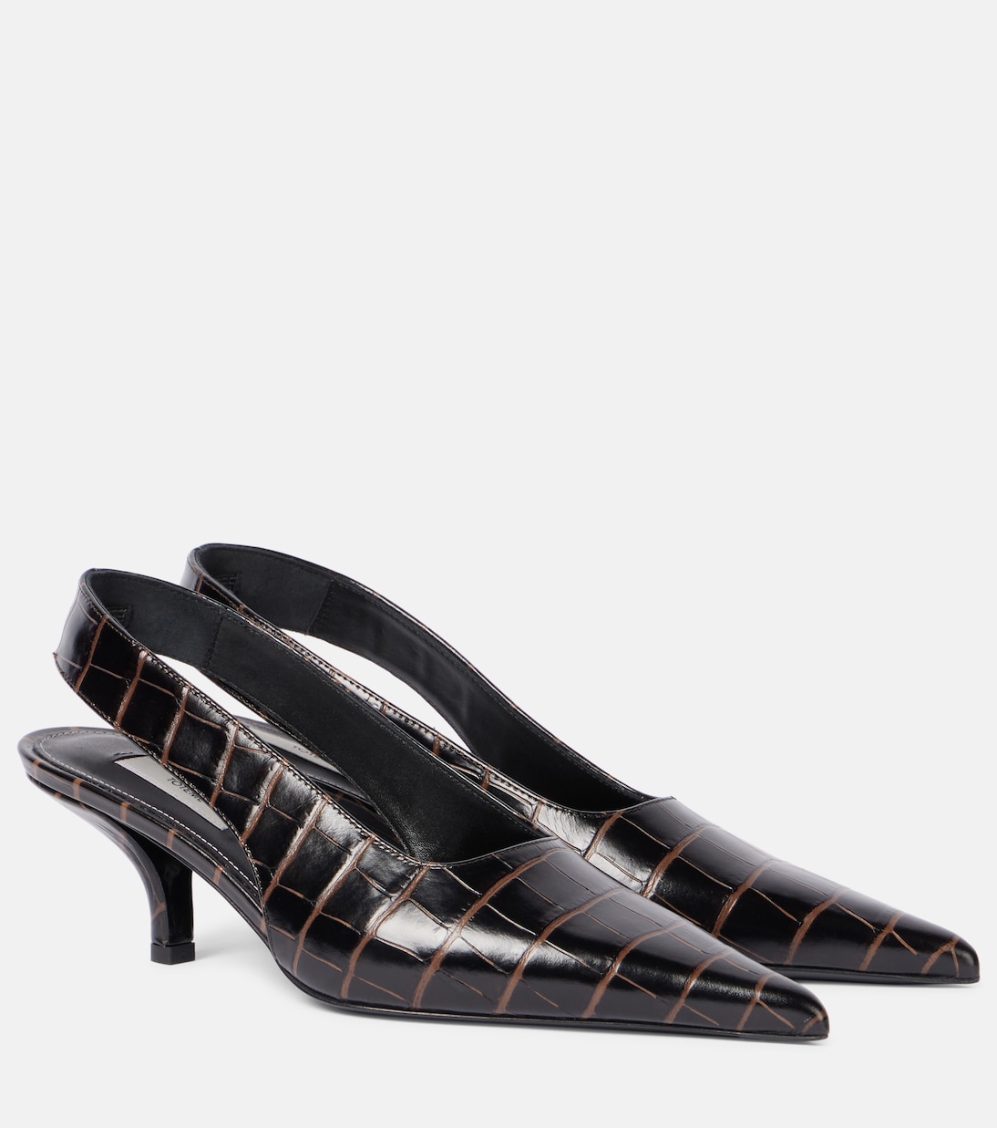 Croc-Effect Leather Slingback Pumps