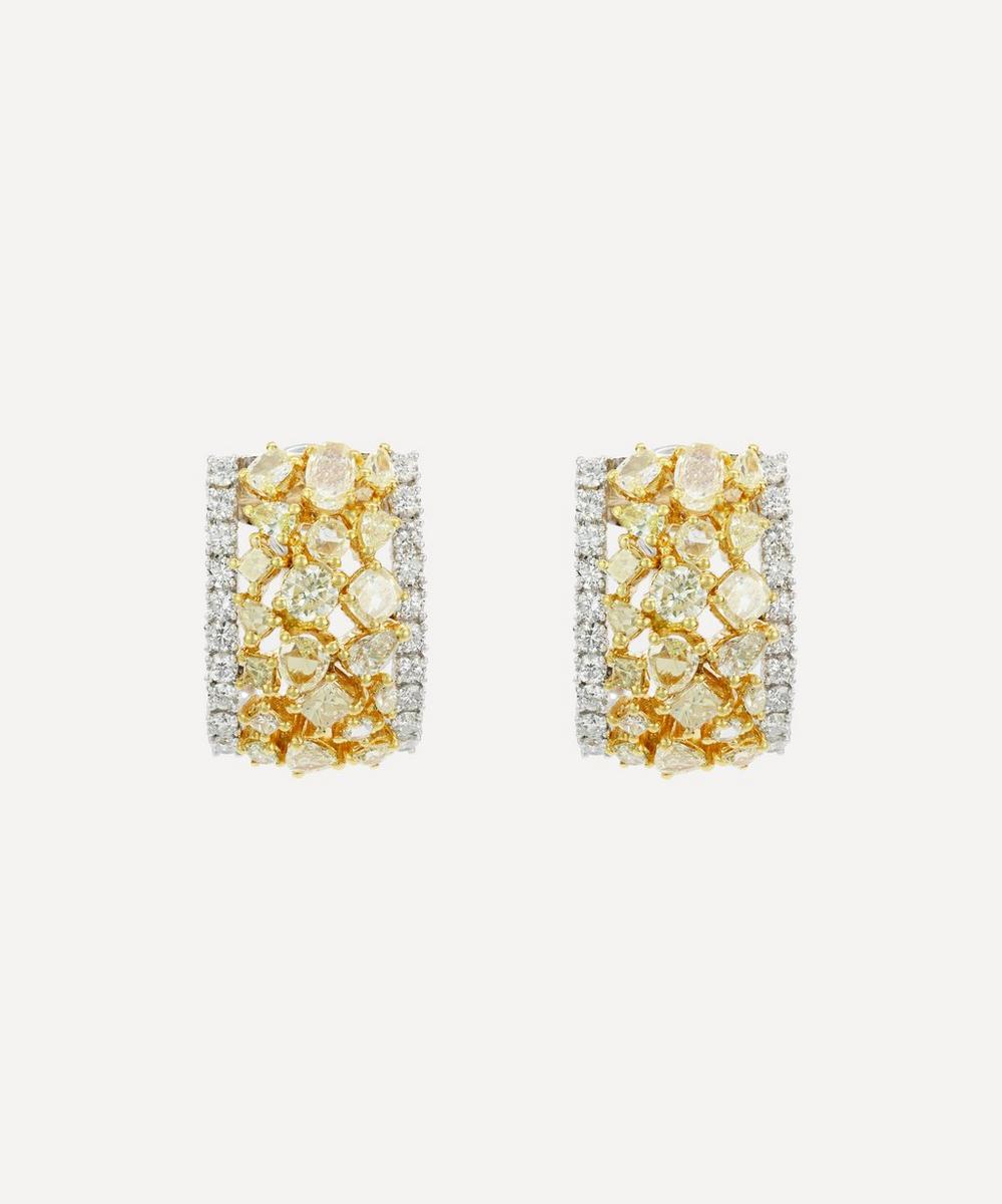 18ct Gold Yellow and White Diamond Hoop Earrings