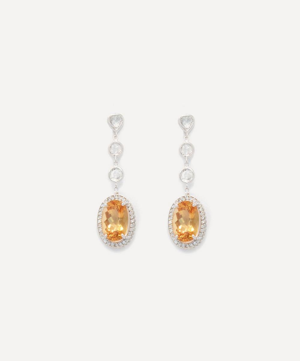 18ct White Gold Golden Topaz and Diamond Drop Earrings