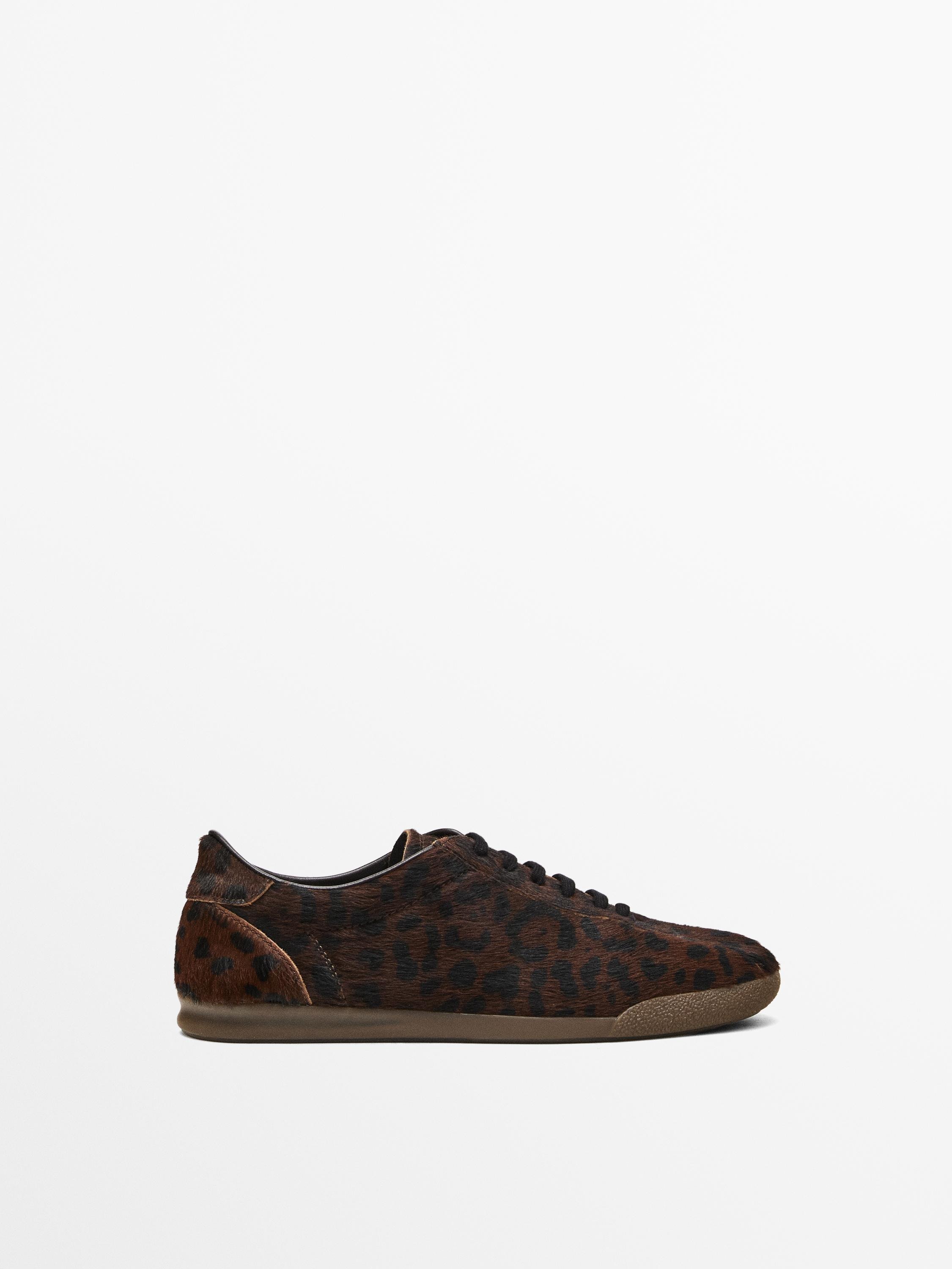 Massimo Dutti, Leopard Print Hair on Leather Trainers