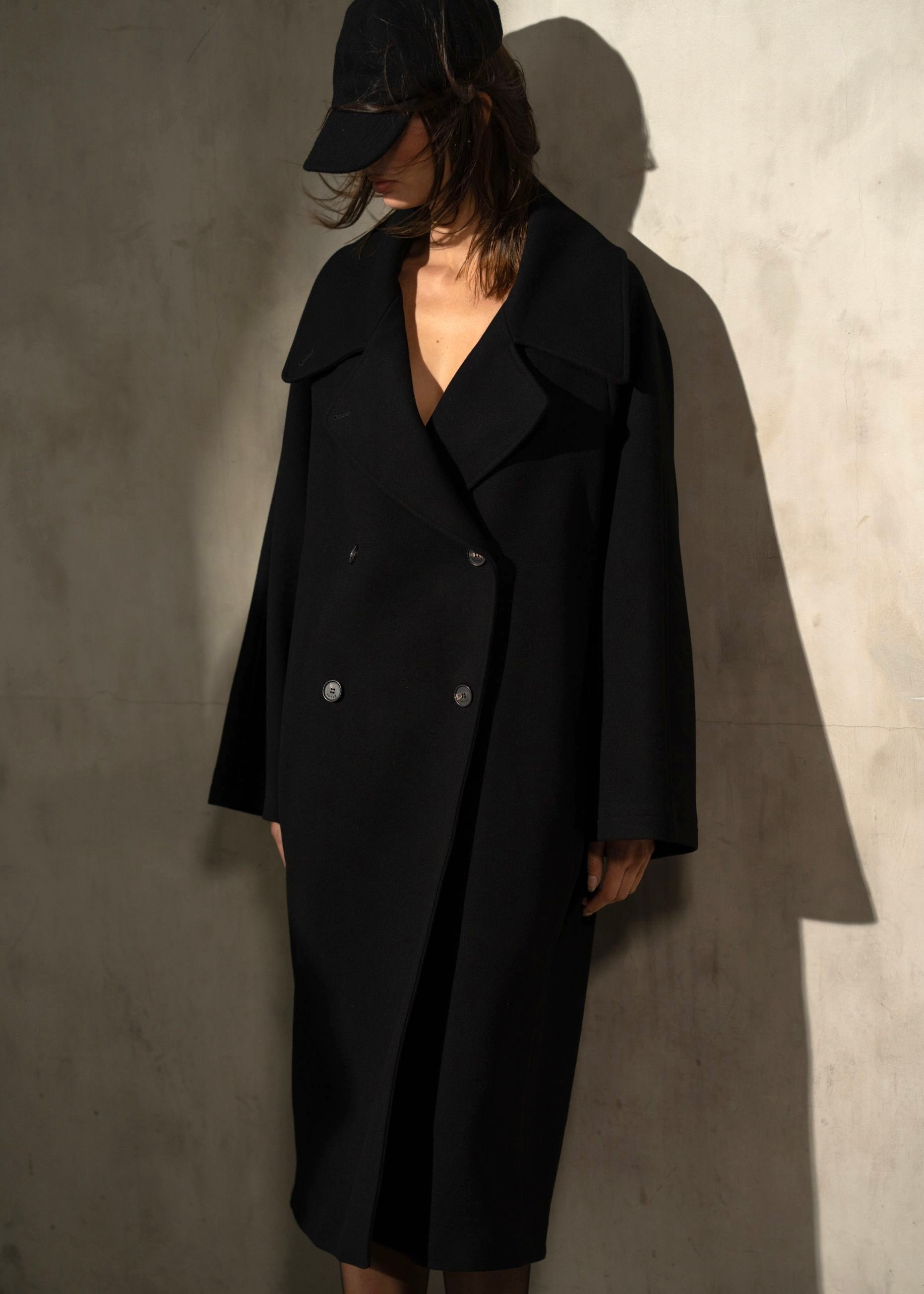 Long Italian Wool Peacoat - Noir