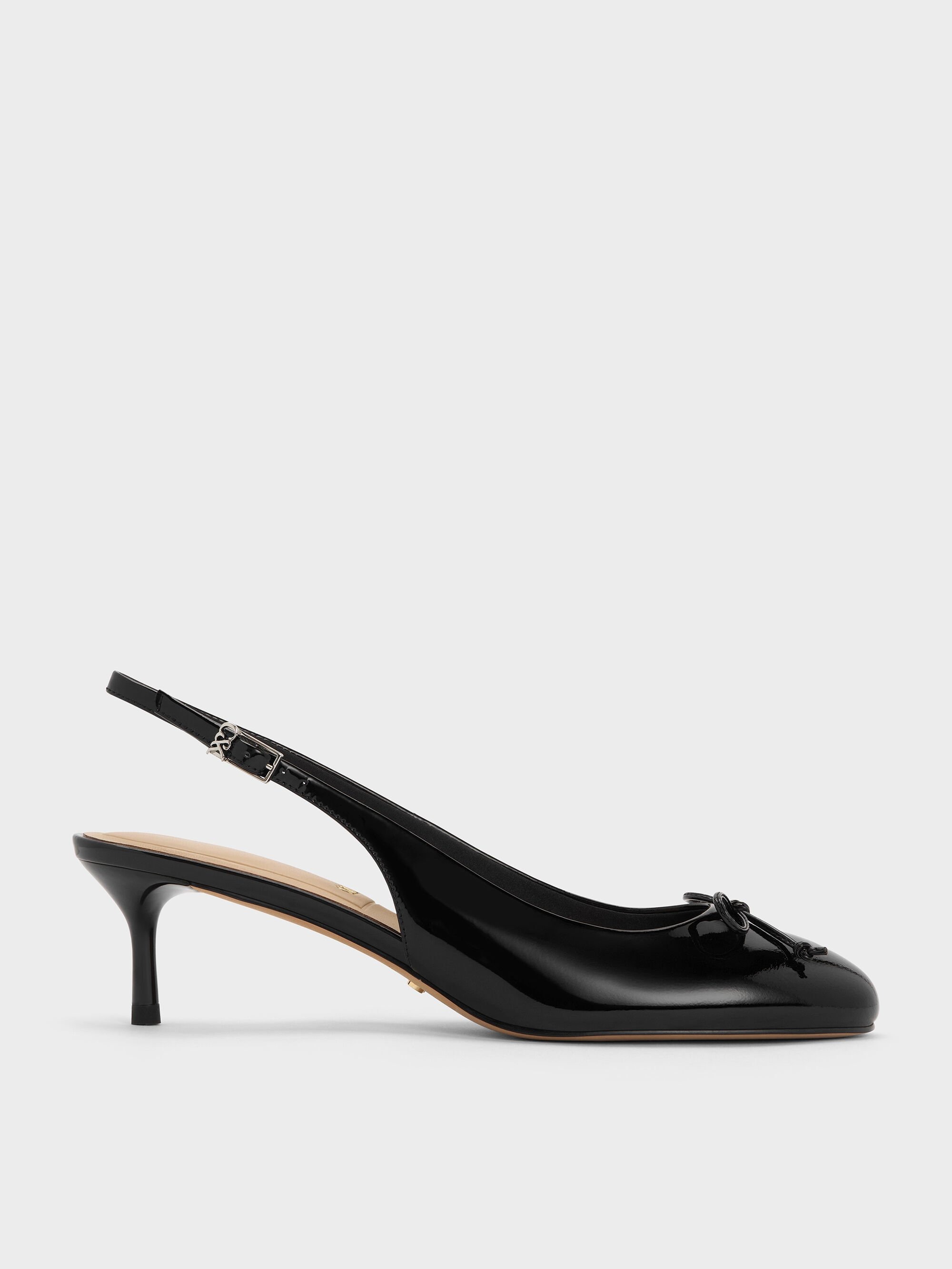 Charles &amp;amp; Keith, Aretha Patent Leather Bow Slingback Kitten Heels