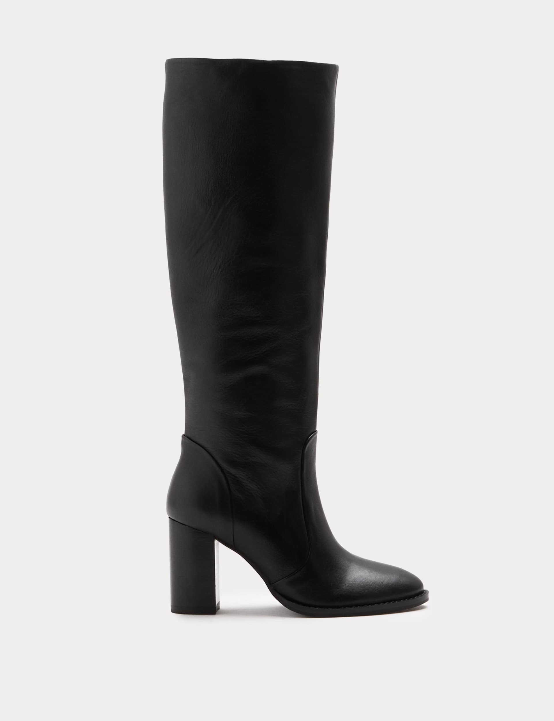Leather Block Heel Knee High Boots