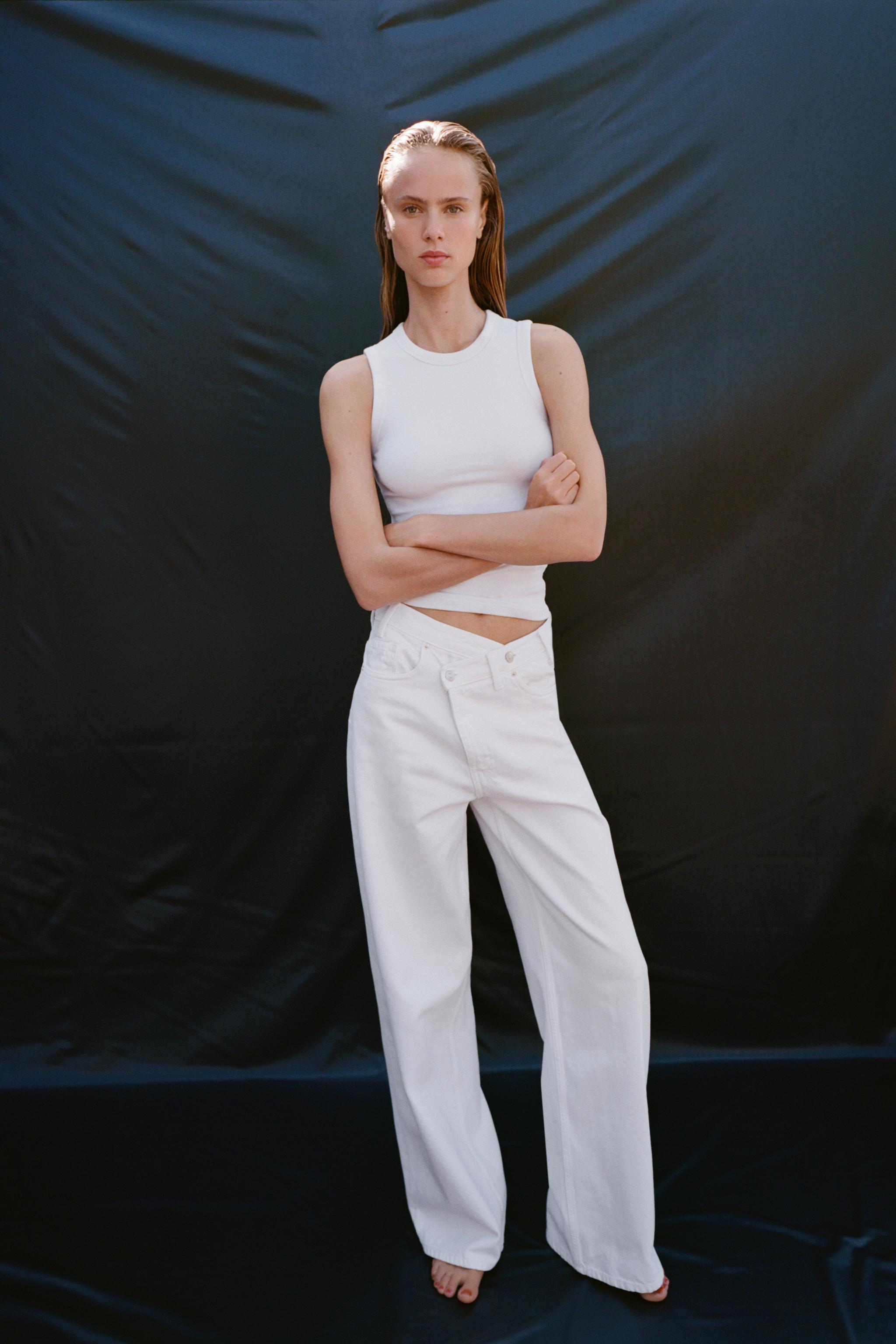 Trf High-Rise Wide Leg Crossover Waist Jeans