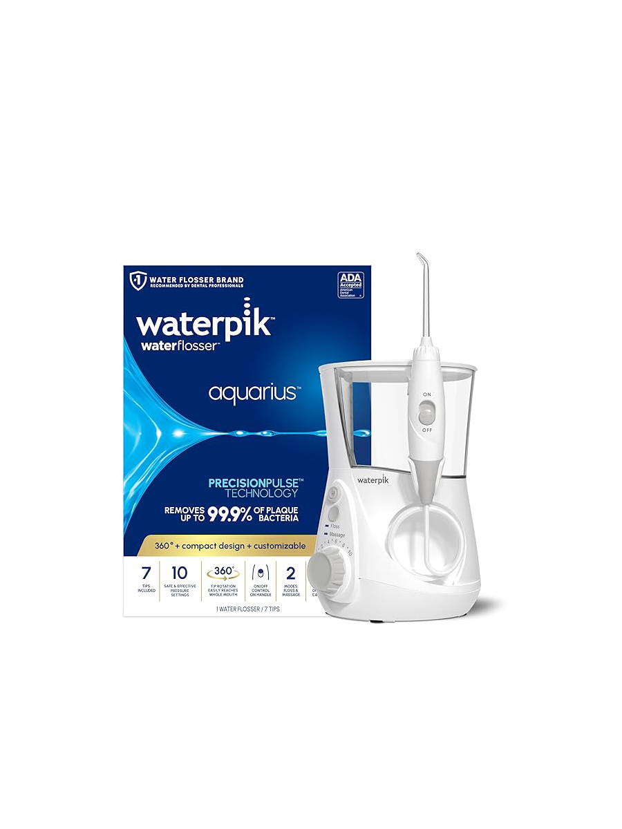 Waterpik, Waterpik Aquarius Water Flosser for Teeth Cleaning, Gums, Braces, Dental Care, Electric Power With 10 Settings, 7 Tips for Multiple Users and Needs, Ada Accepted, White Wp-660, Packaging May Vary