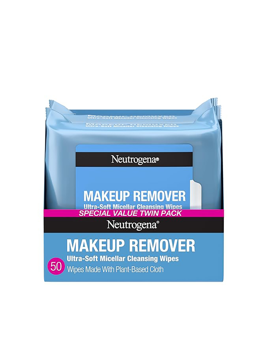 Neutrogena, Neutrogena Makeup Remover Wipes Micellar Alcohol-Free Face Towelettes Remove Waterproof Mascara &amp;amp; Oil, Compostable 100% Plant-Based Cloth, Dermatologist &amp;amp; Ophthalmologist Tested, Twin Pack 2 X 25 Ct