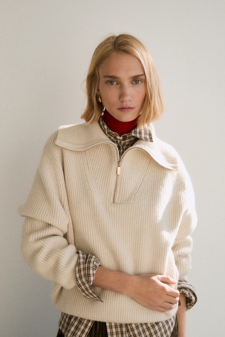 Rib-Knit Half-Zip Sweater