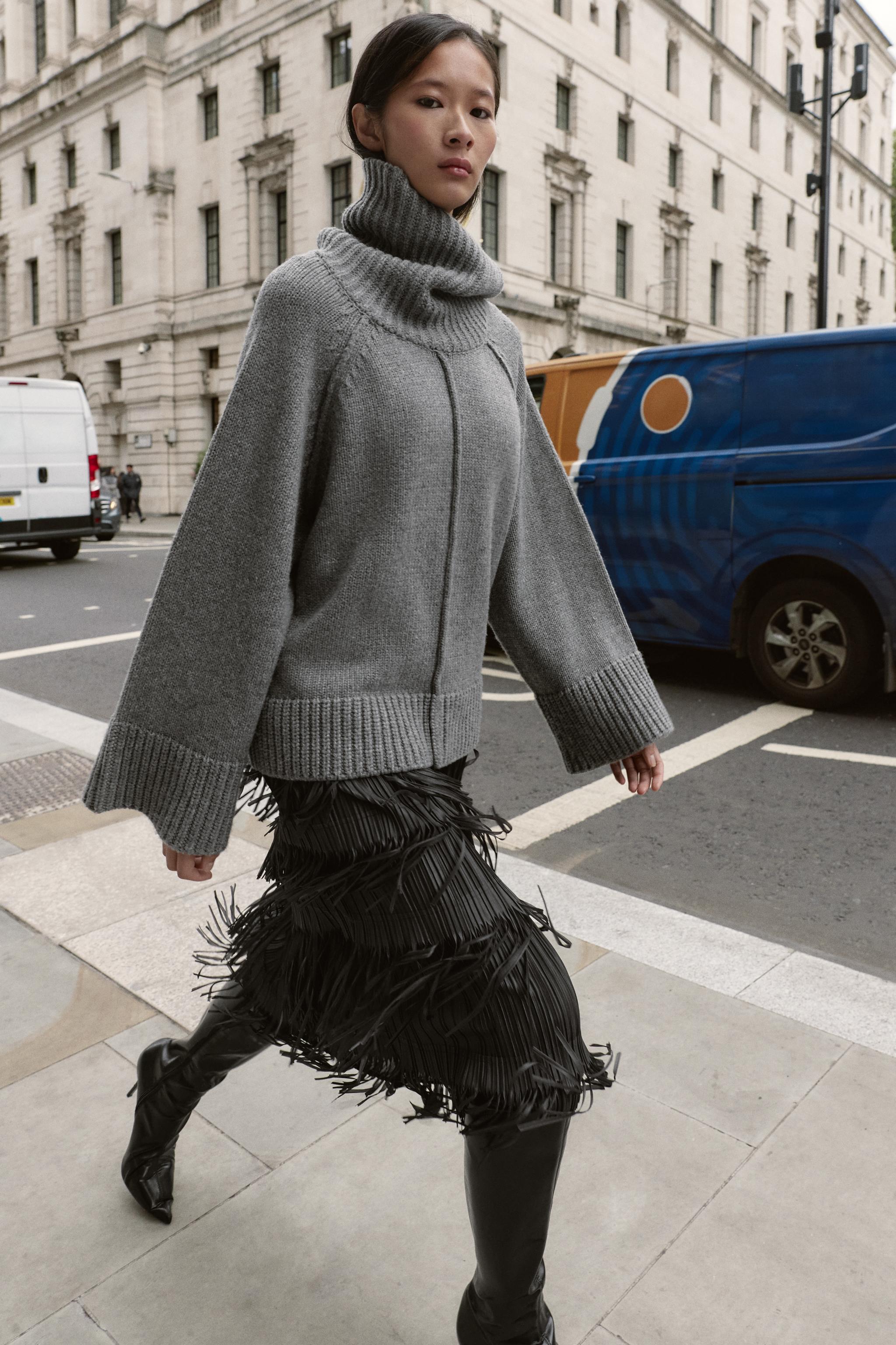 Oversized High Neck Knit Jumper