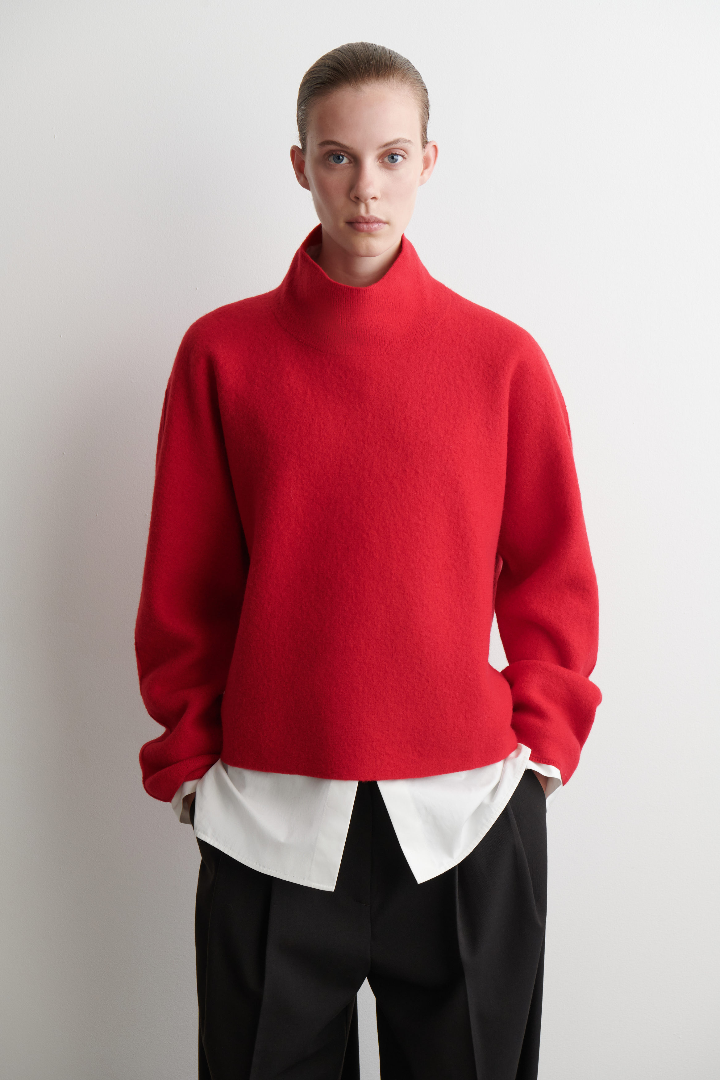 Boiled-Wool Funnel-Neck Sweater