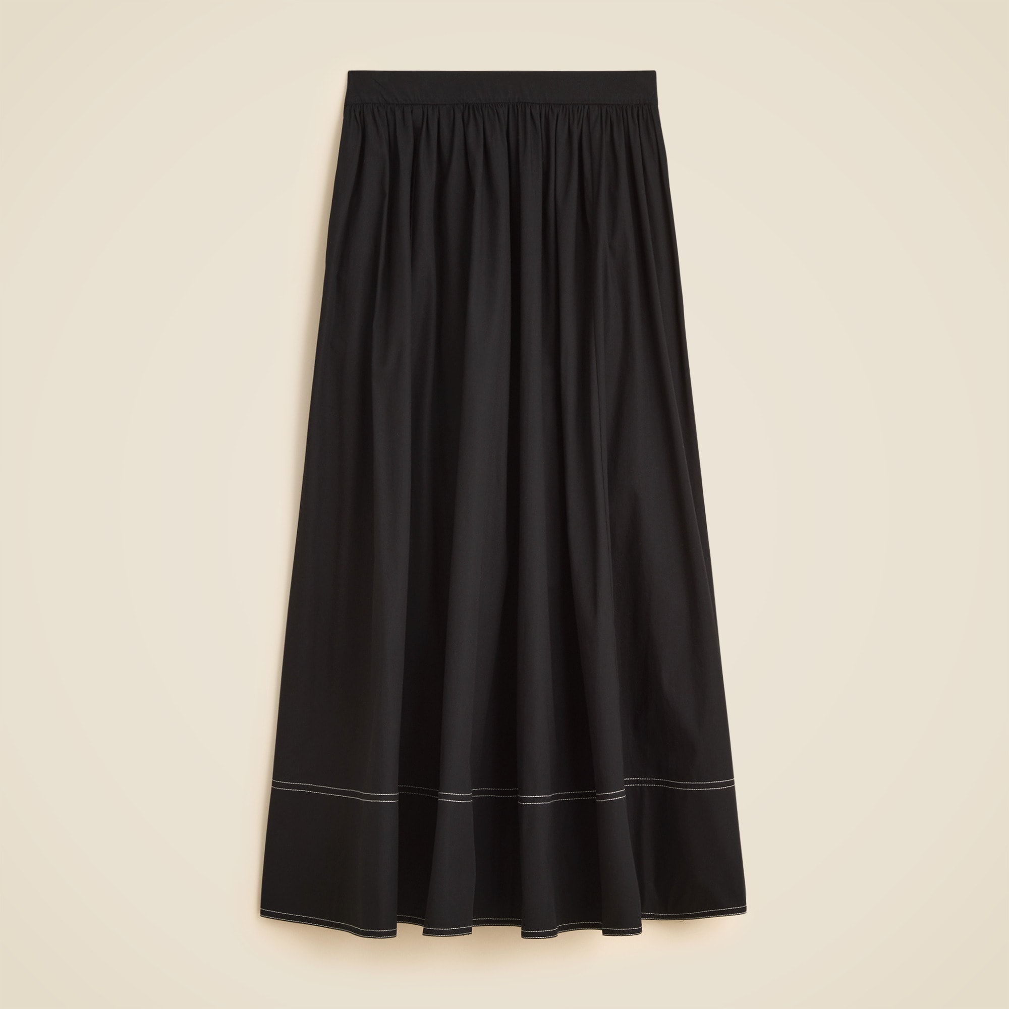 Contrast-Stitch Midi Skirt in Cotton Poplin