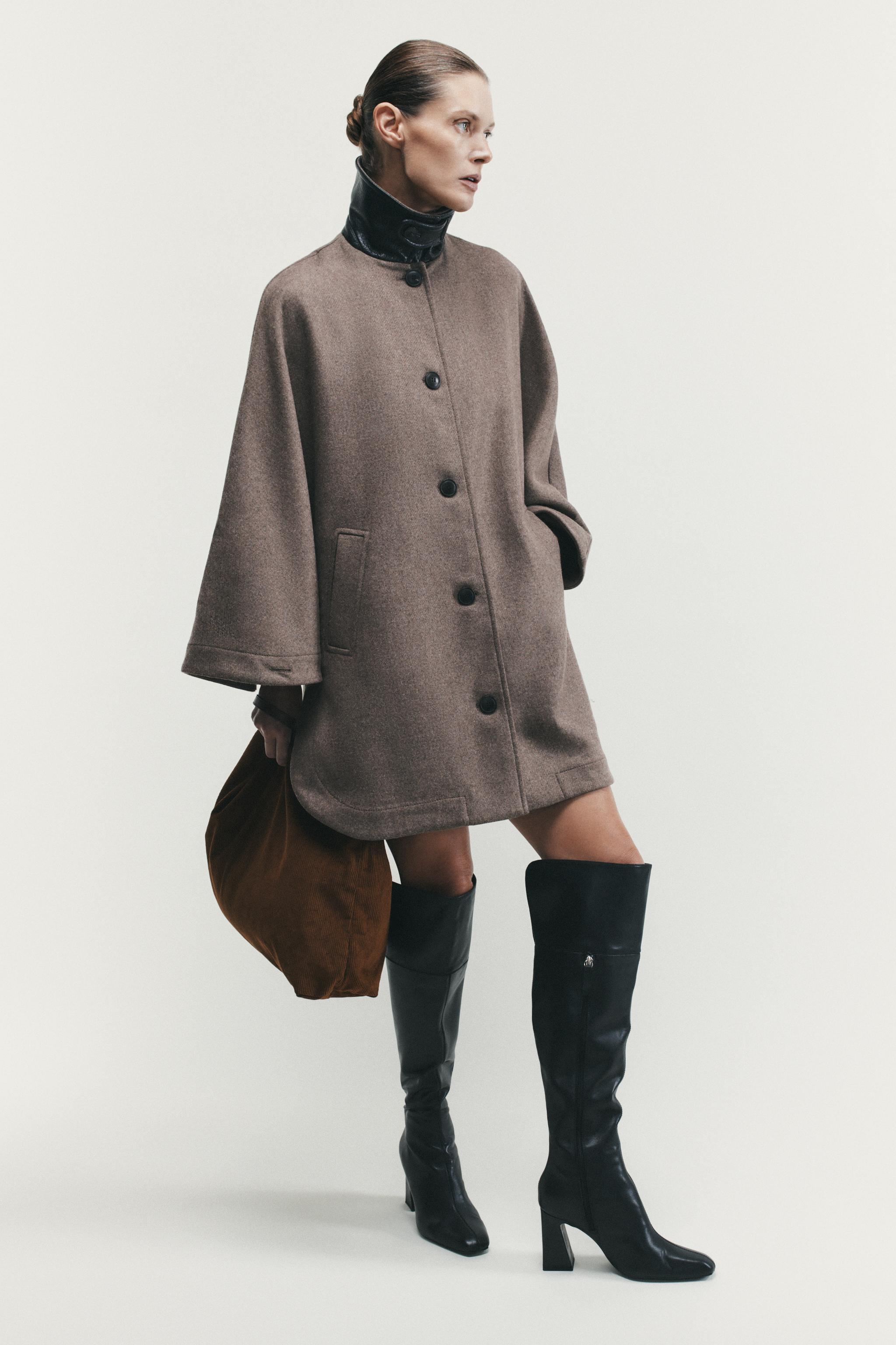Wool Cape Coat With Contrast Collar