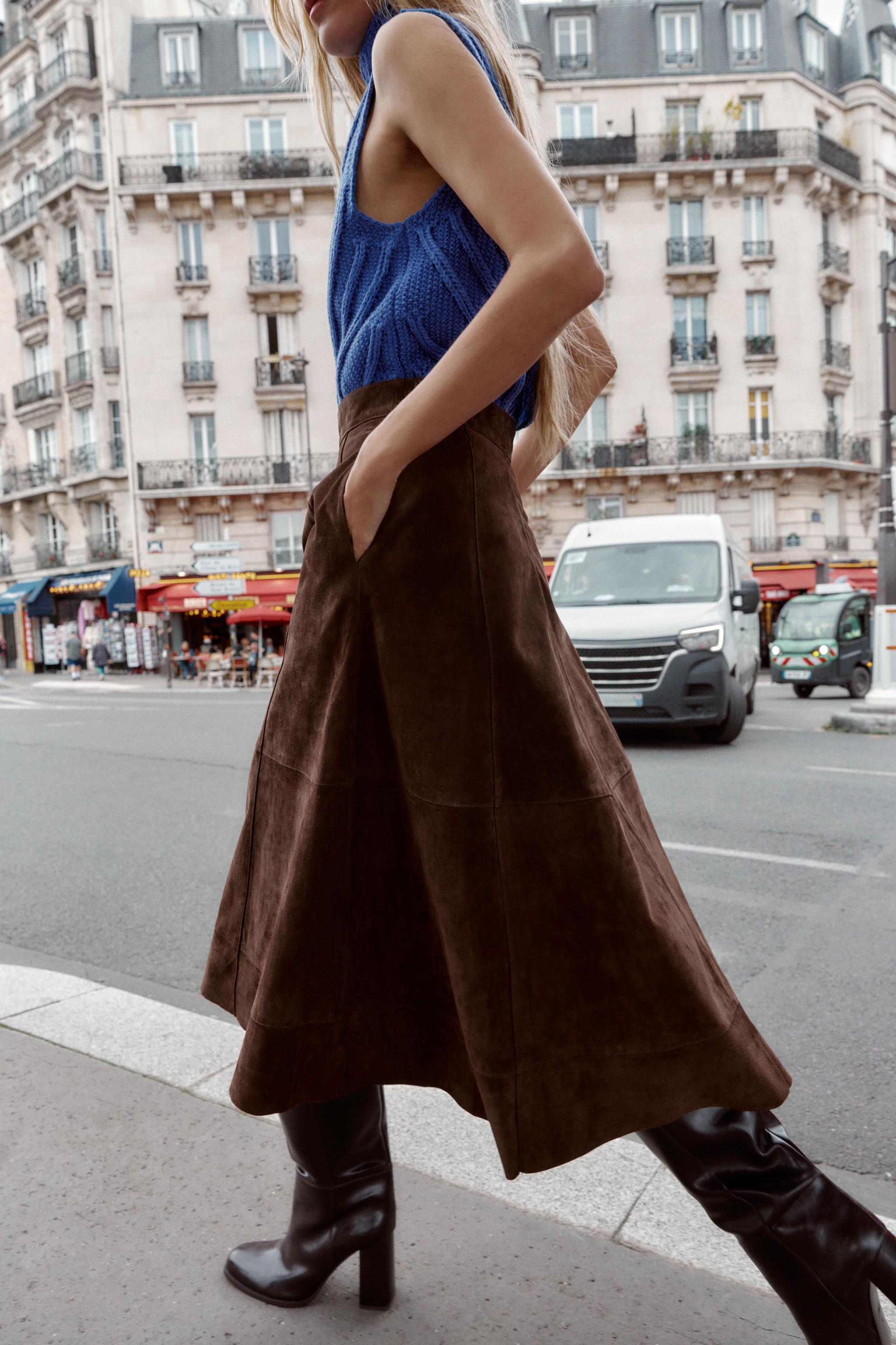 100% Suede Leather Layered Skirt