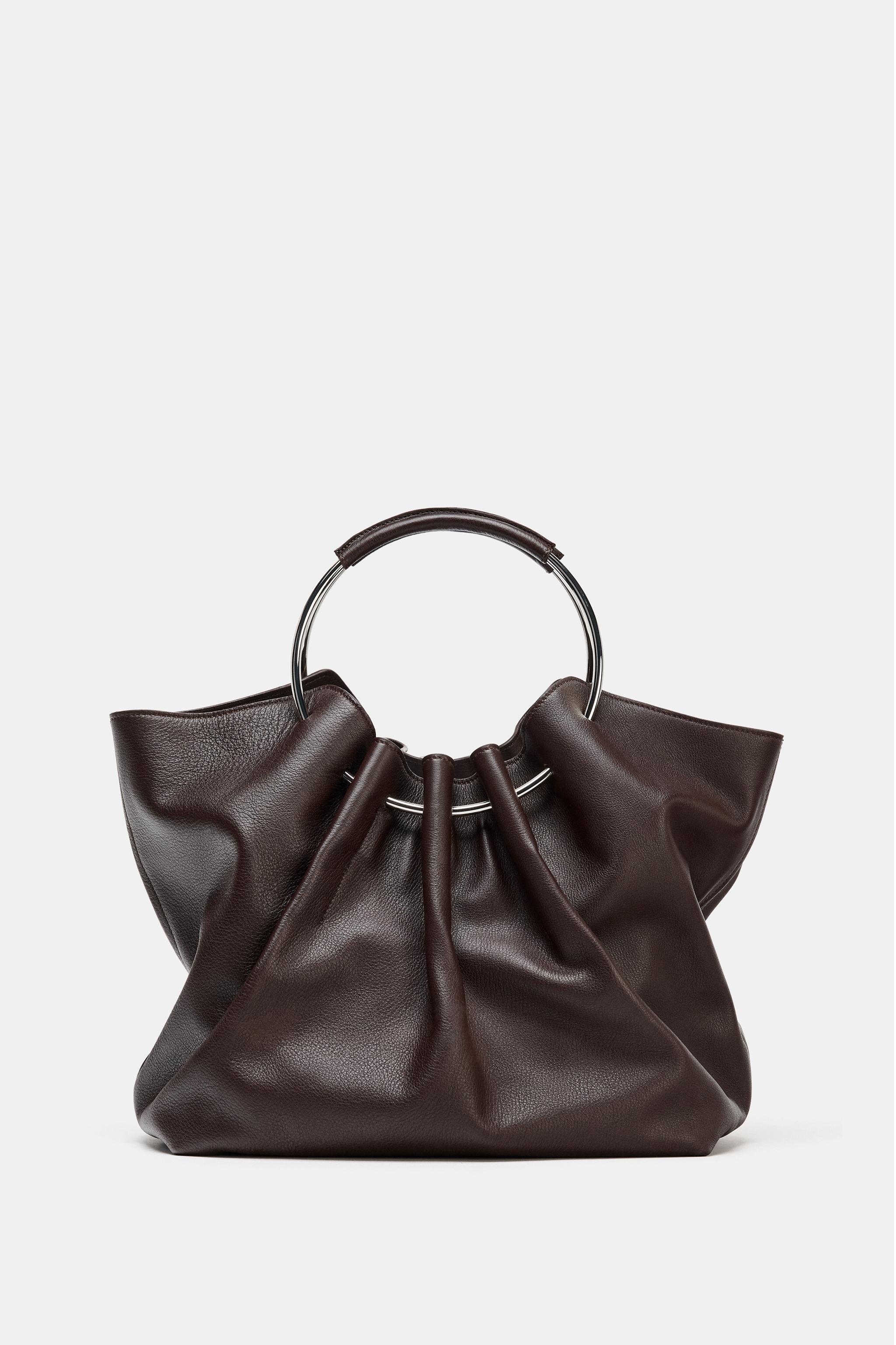 Rigid Strap Leather Bucket Bag