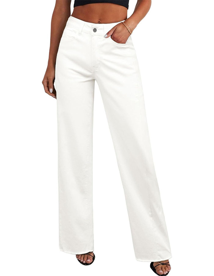 Prettygarden Wide Leg Jeans for Women Trendy 2025 High Waisted Stretchy Baggy Raw Hem Denim Palazzo Pants With Pockets (white,4)