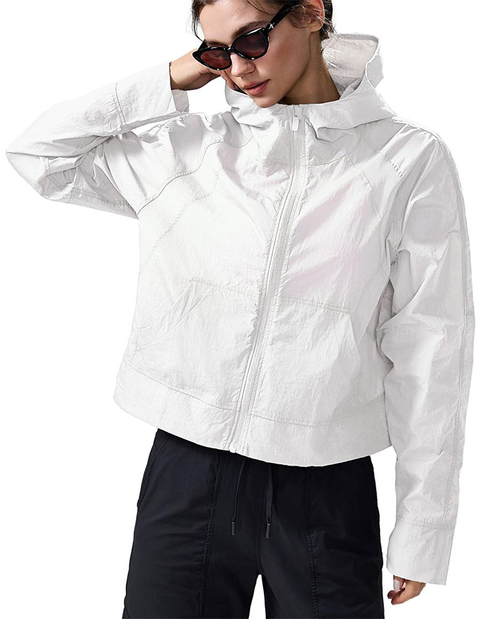 Altiland Cool Feeling Water Repellent Raincoats for Women - Lightweight Hooded Outdoor Cycling Jacket Windbreaker With Thumbholes(black,2/4)