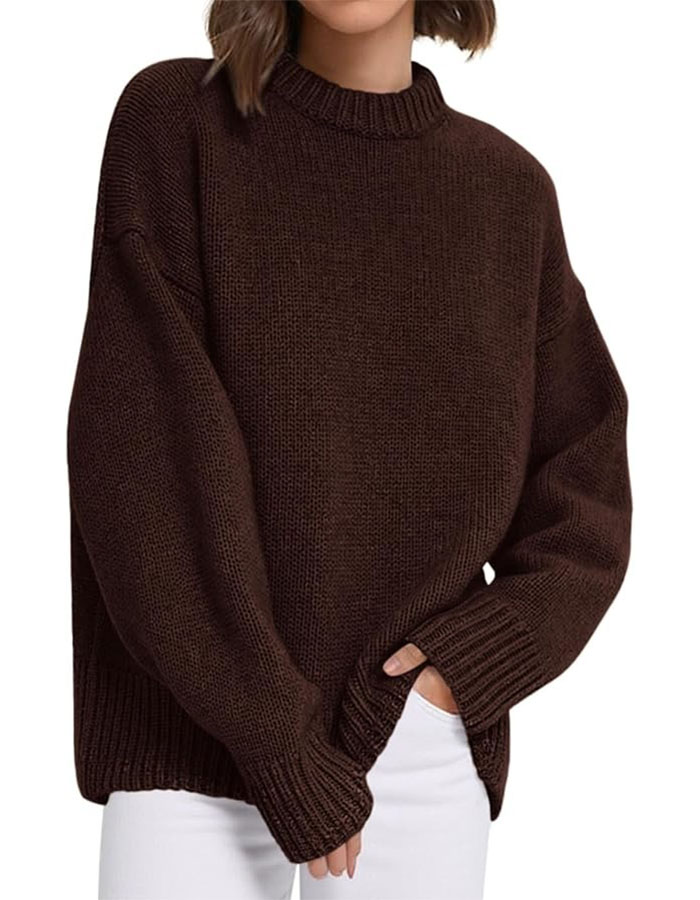 Prettygarden Womens Sweaters Fall 2025 Trendy Casual Crewneck Long Sleeve Cozy Knit Pullover Sweater Tops Winter Clothing(dark Brown,large)