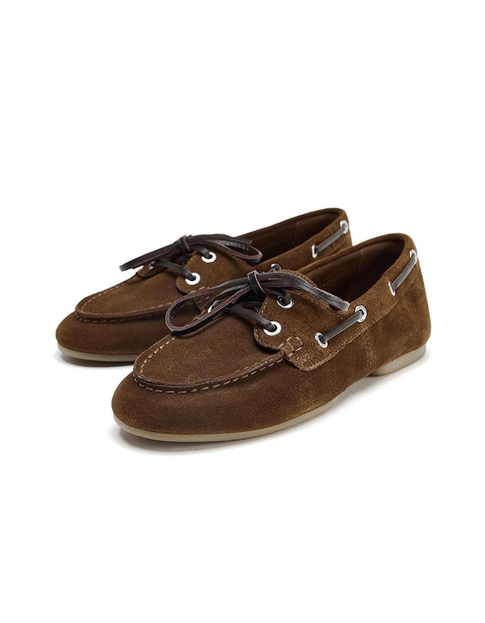 Atbell Women&#039;s Suede Leather Boat Shoes Eyelets Lace-Up Loafers Cushioned Insole Casual Slip-On Moccasins Brown