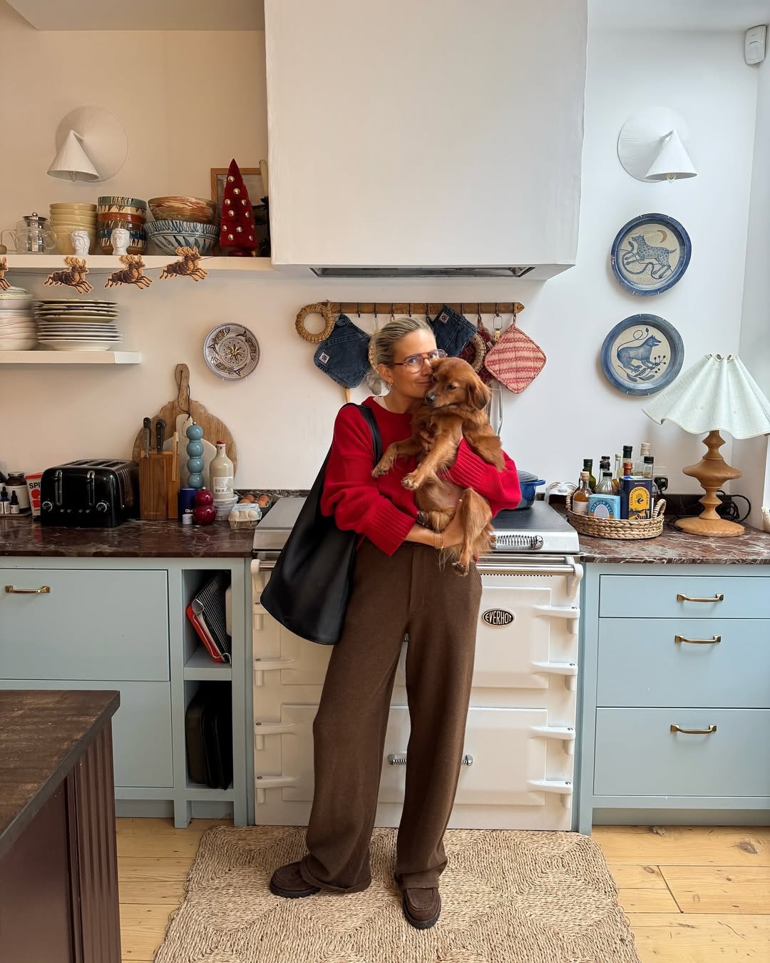 Red Jumper Outfits - Classic Jumper + Brown Trousers