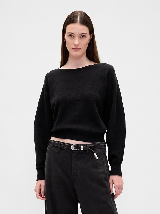 Gap, Cashsoft Stretch Lantern-Sleeve Crop Sweater