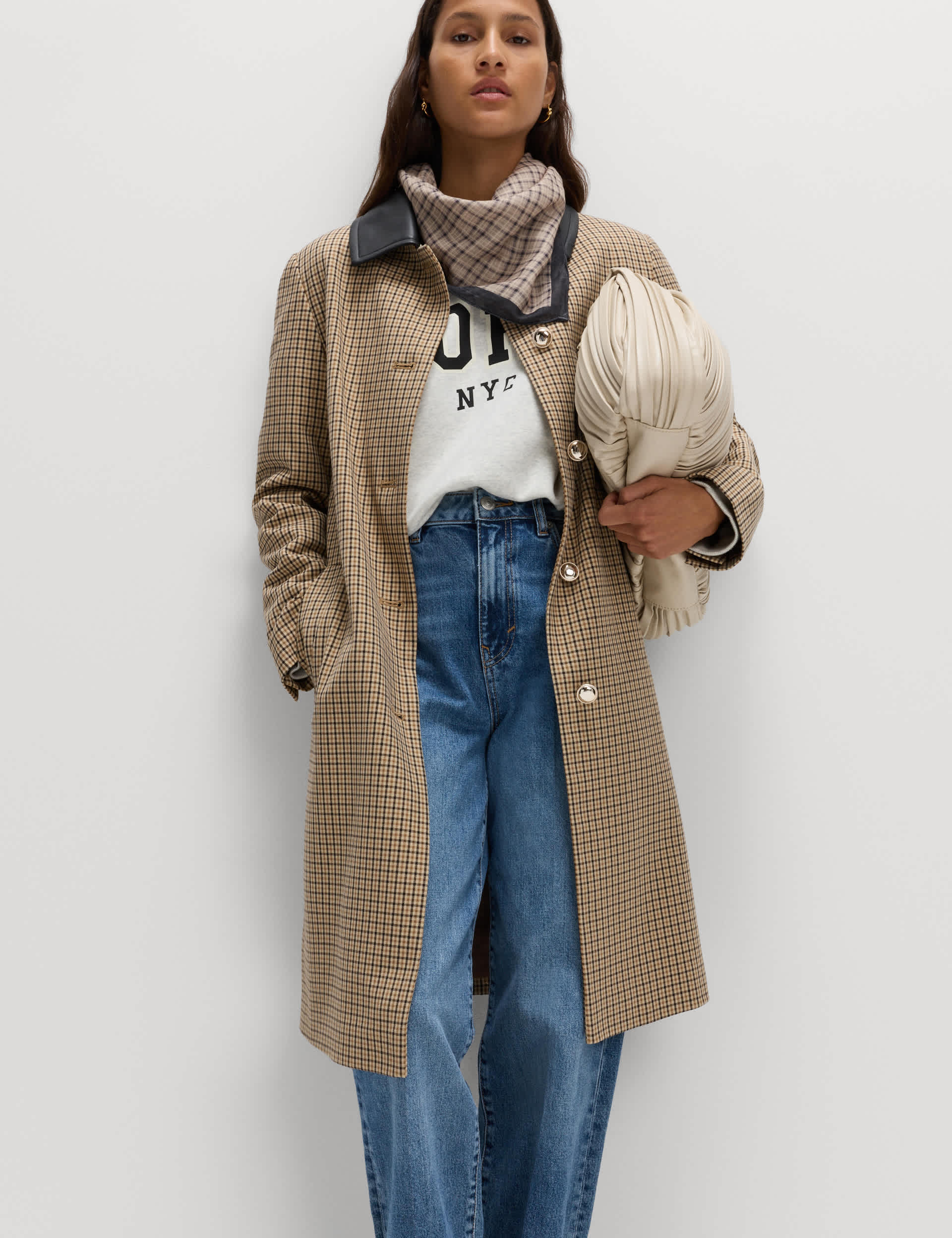 Checked Collared Car Coat