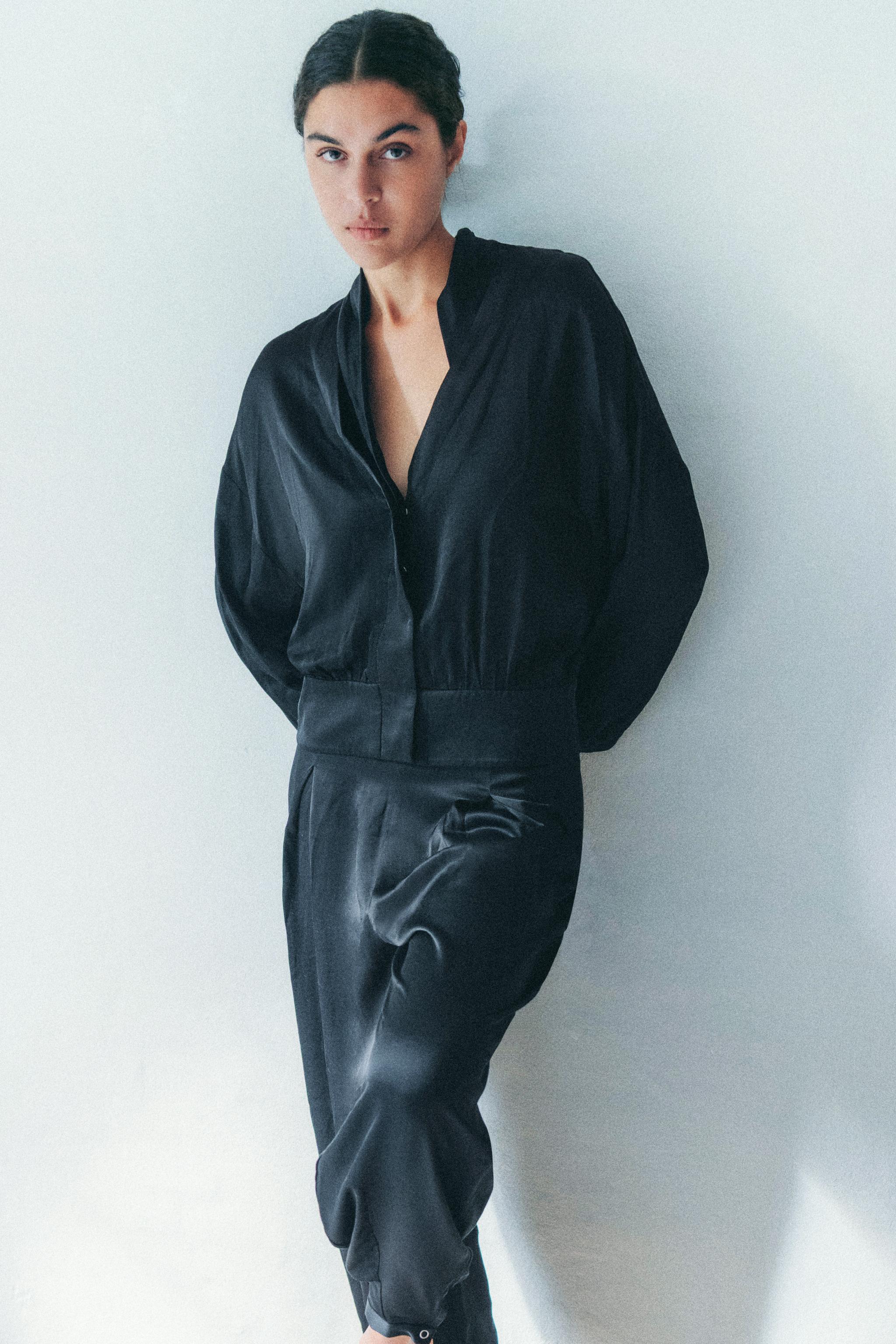 Flowing Satin Blazer Shirt