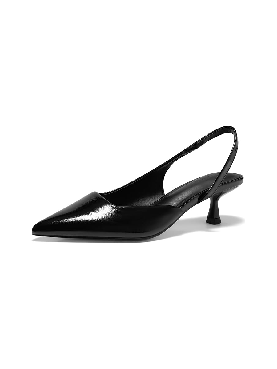 Coutgo, Coutgo Womens Slingback Low Kitten Heels Closed Pointed Toe Pumps D&amp;rsquo;orsay Sexy Office Dress Shoes, Polish Black, Size 8