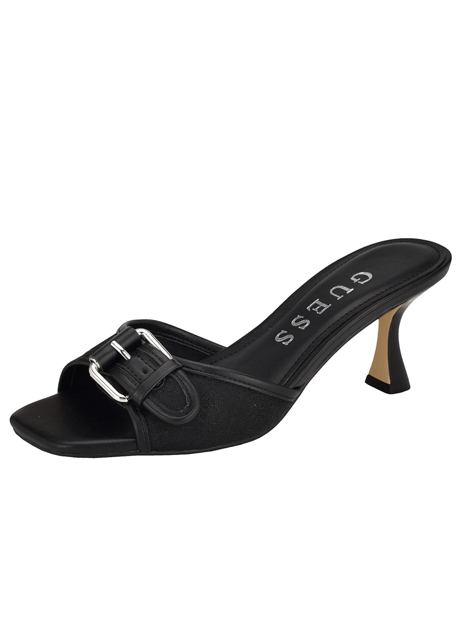 GUESS, Guess Women&#039;s Dista Heeled Sandal, Black Patent 002, 8
