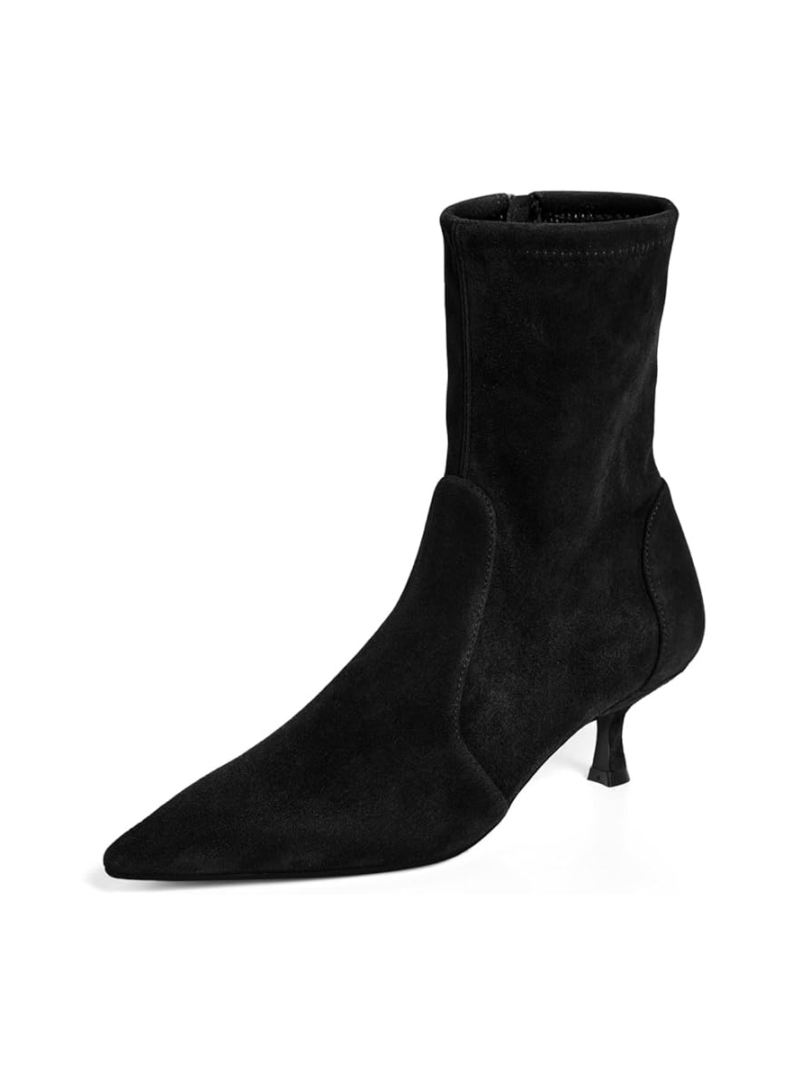 Coutgo, Coutgo Womens Low Kitten Heel Ankle Boots Pointed Toe Booties Side Zipper Fall Shoes, Black, Size 8