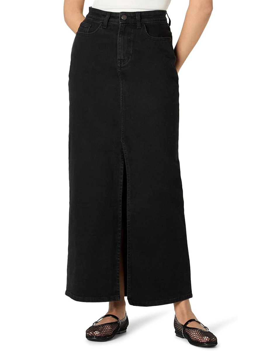 The Drop, The Drop Women&amp;rsquo;s Rylie Maxi Denim Skirt With Front Slit, Black, M