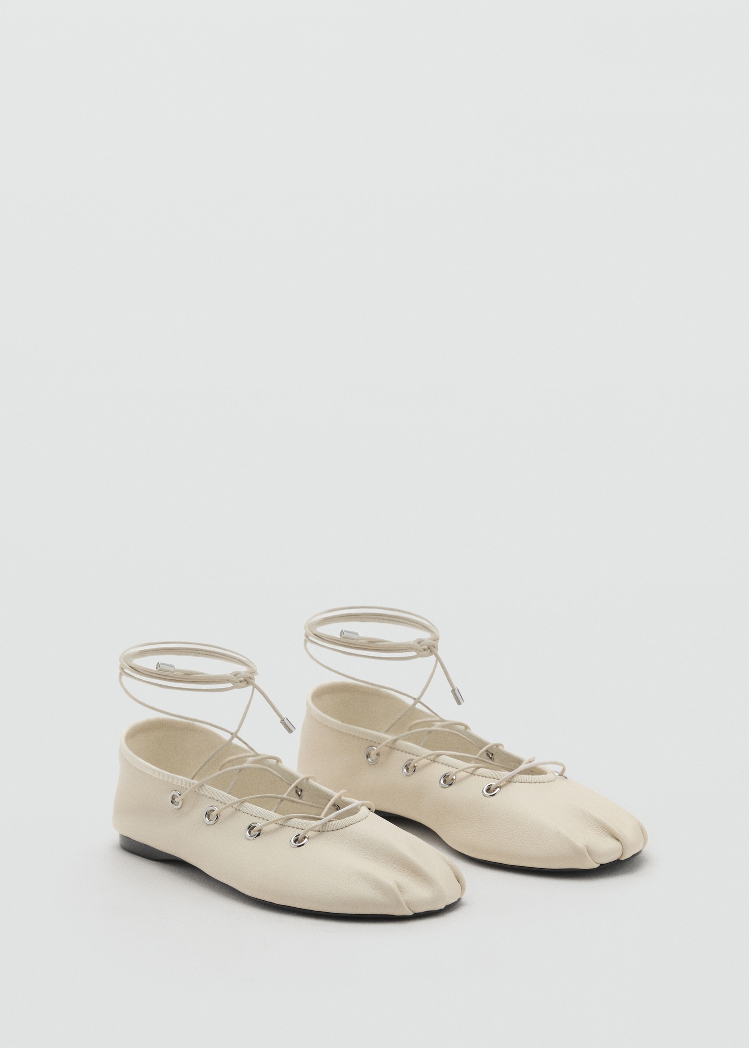 Leather Ballet Flats With Crossed Straps - Women | Mango Usa