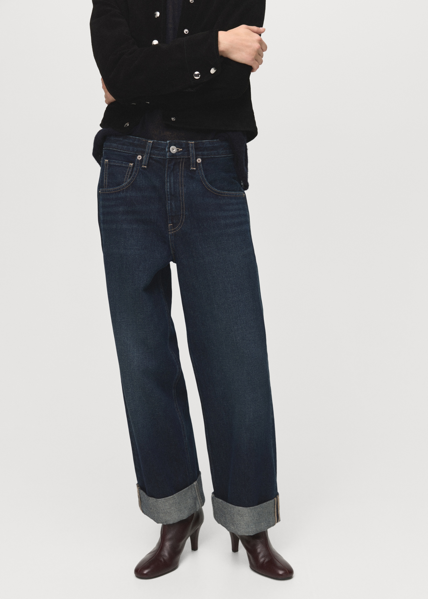 Wide-Leg Jeans With Turn-Up Hem - Women | Mango Usa