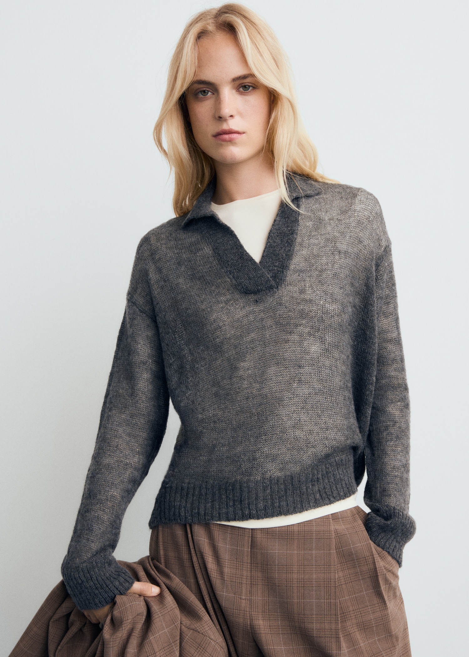 Semi-Transparent Polo-Neck Sweater - Women | Mango Usa