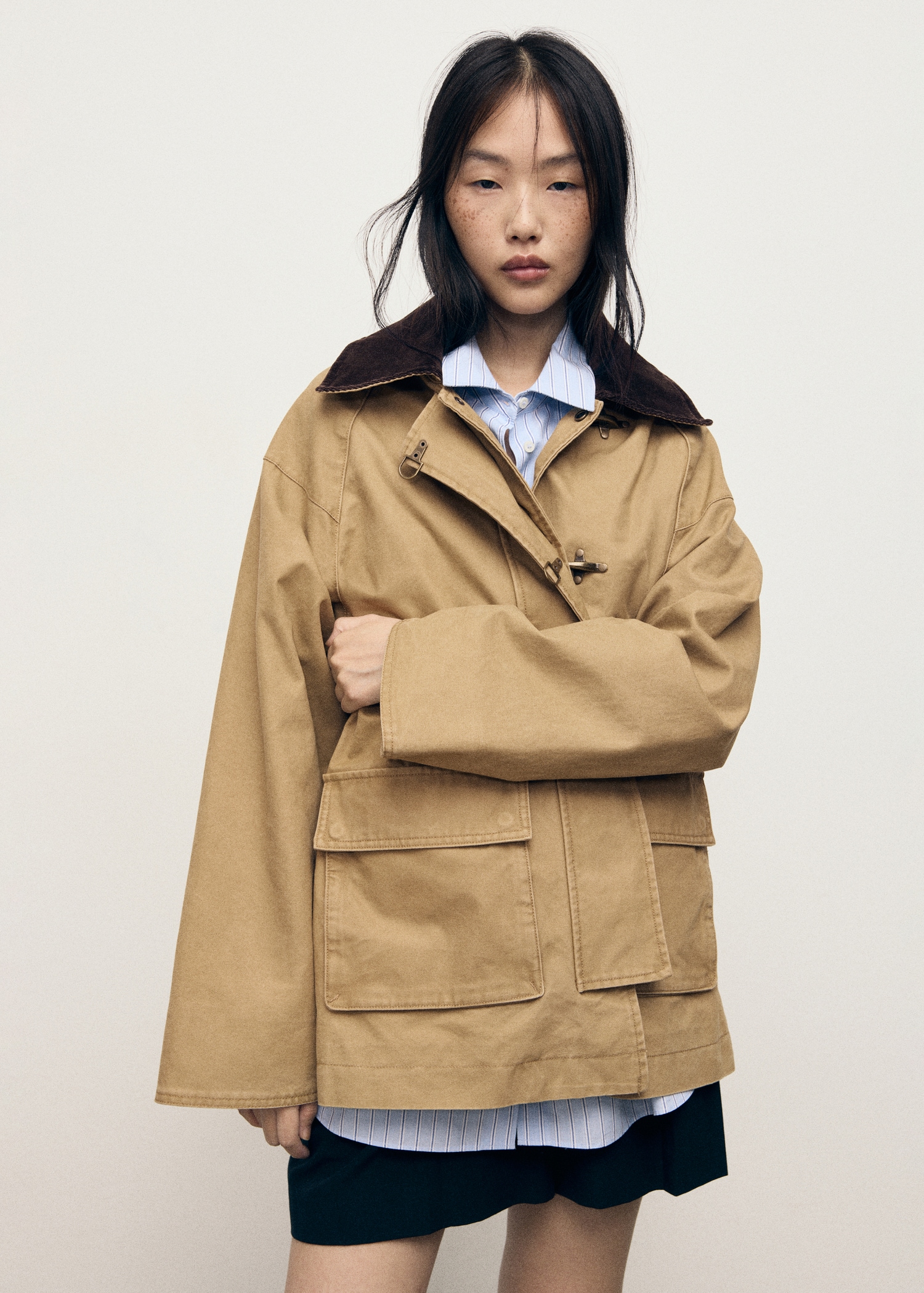 Oversized Barn Jacket With Contrasting Collar - Women | Mango Usa