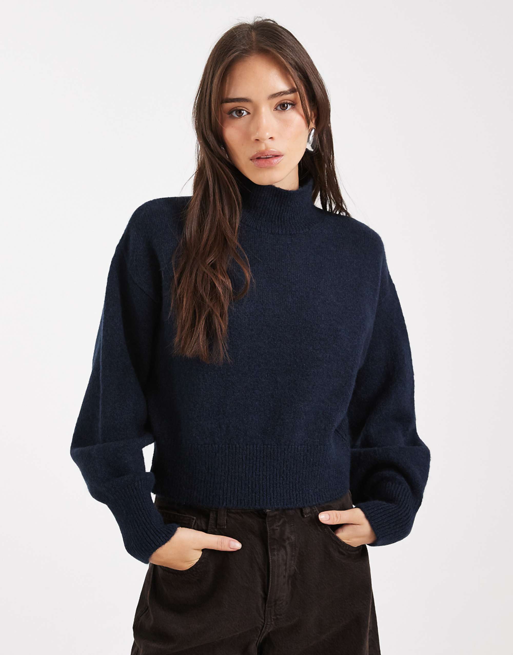 Asos Design Funnel Neck Jumper in Navy