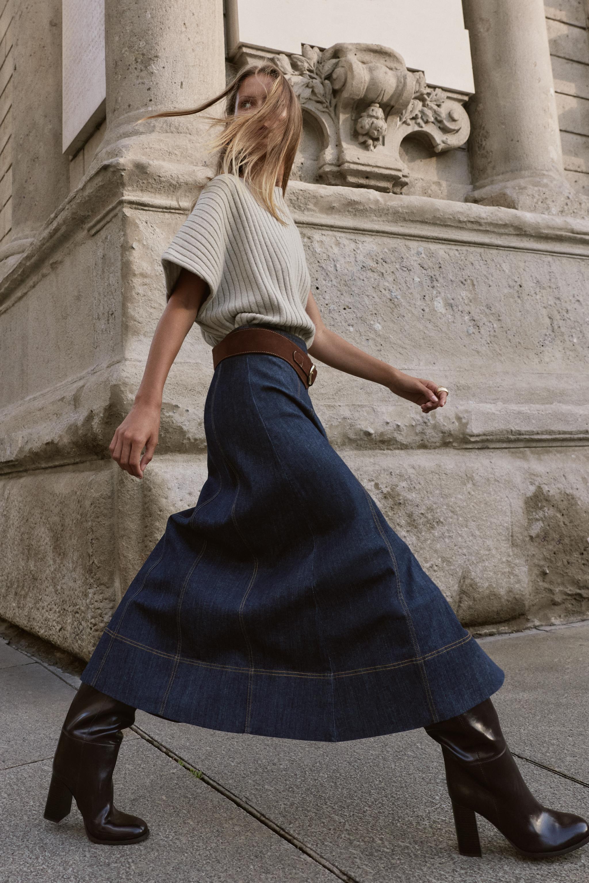Z1975 Belted Denim Wrap Midi Skirt
