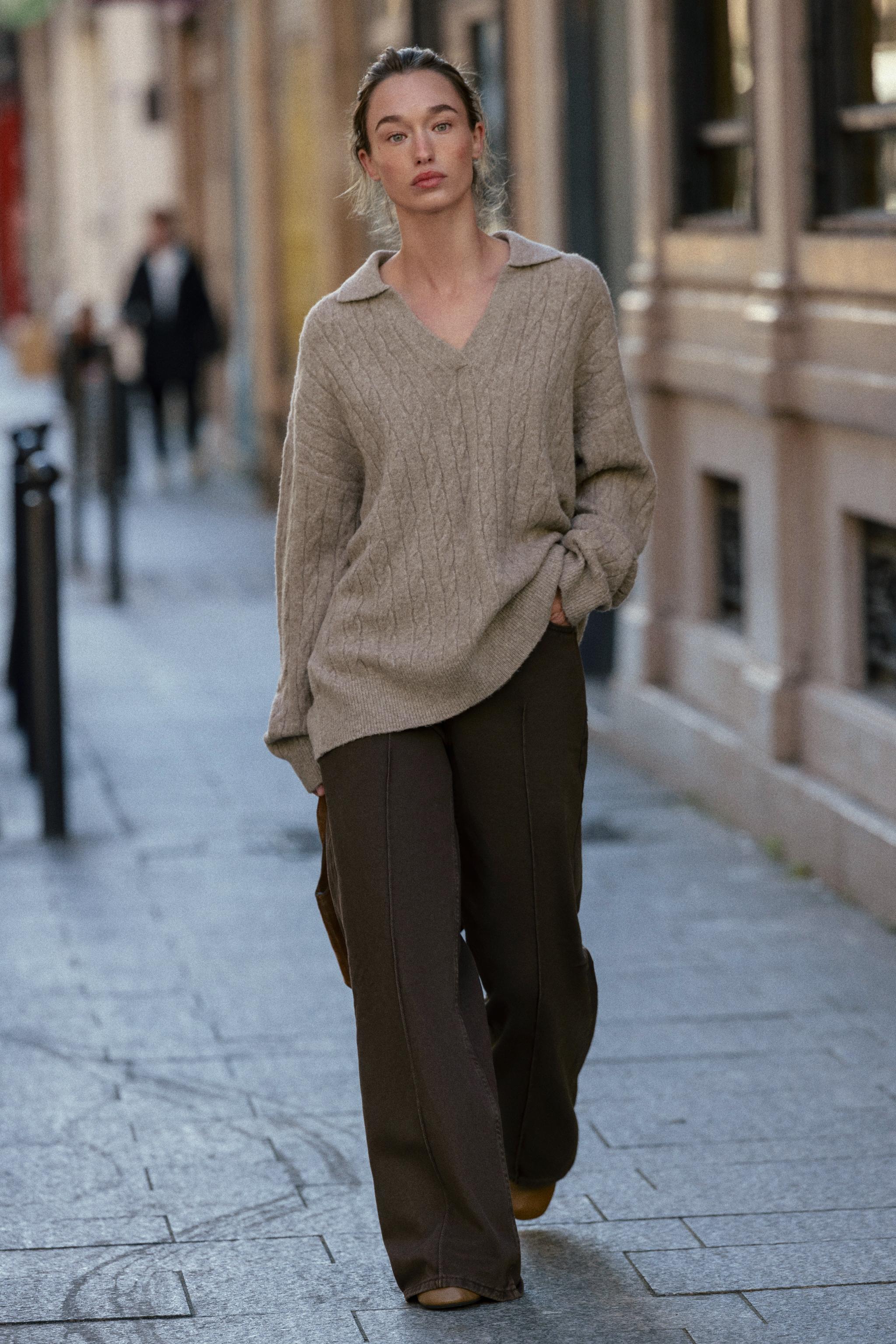 Cable-Knit Polo Sweater