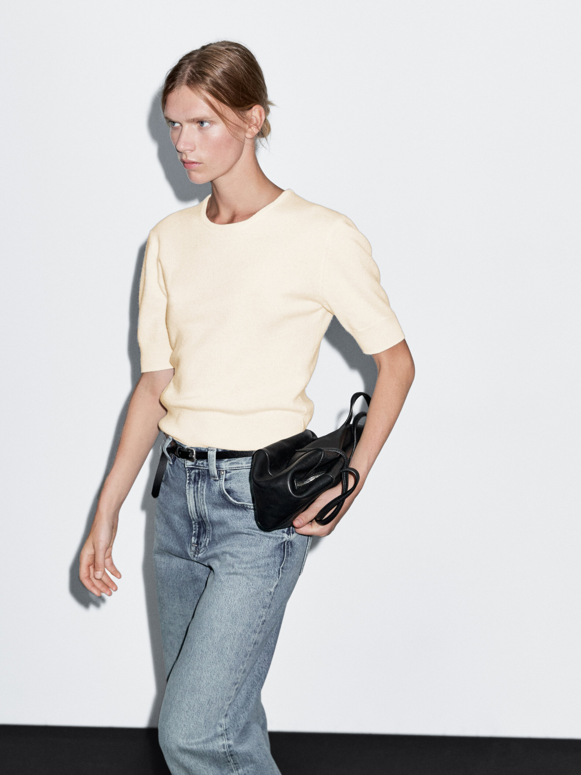 Knit Wool Blend Sweater With Short Sleeves