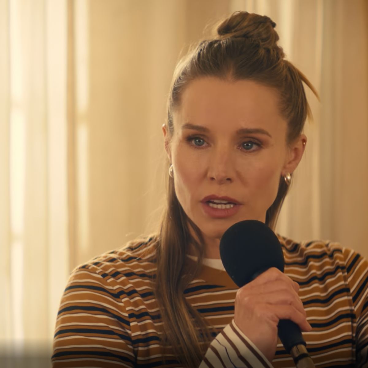 Kristen Bell wearing a striped top