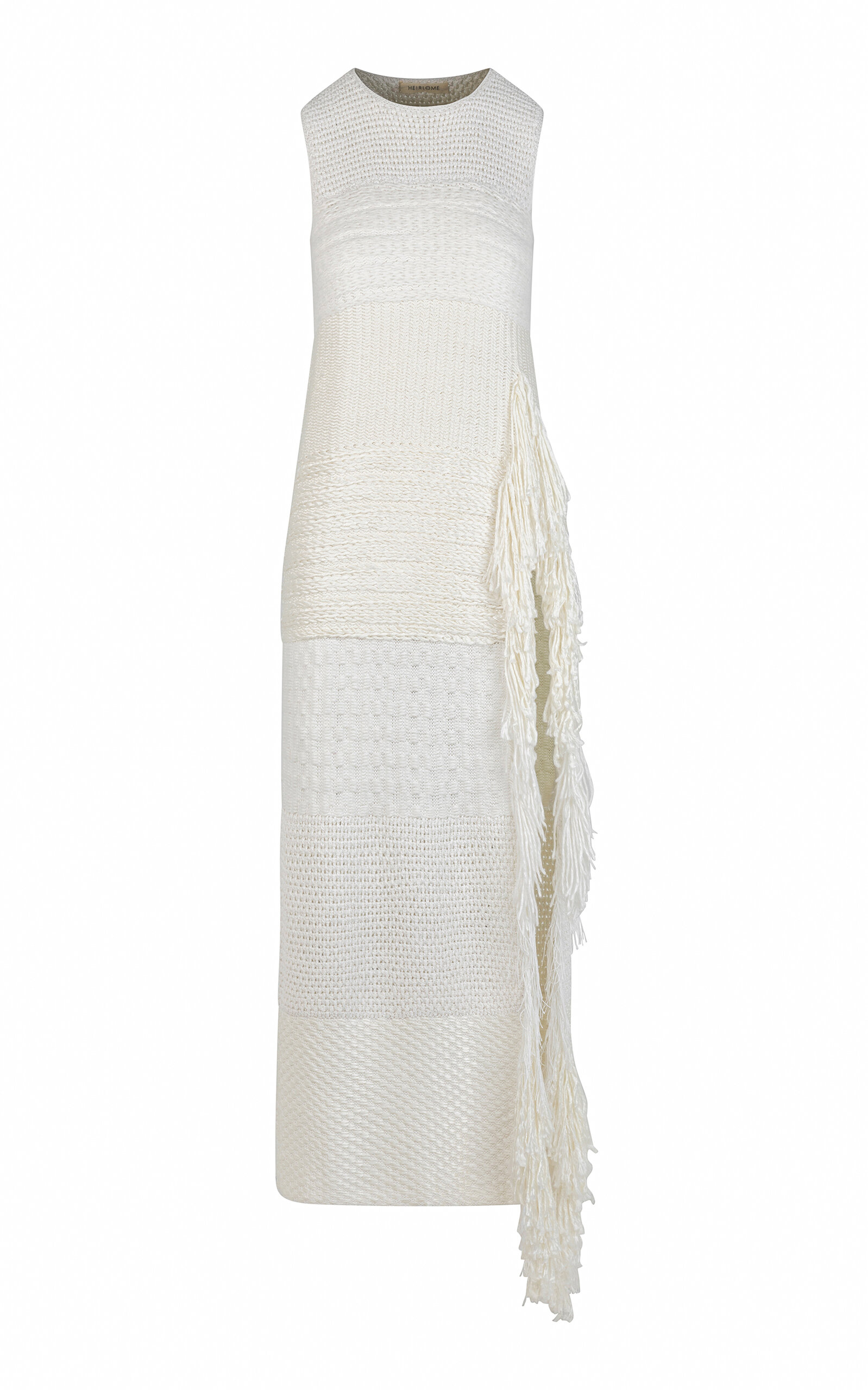 Selena Fringed Knit Silk Maxi Tunic Dress