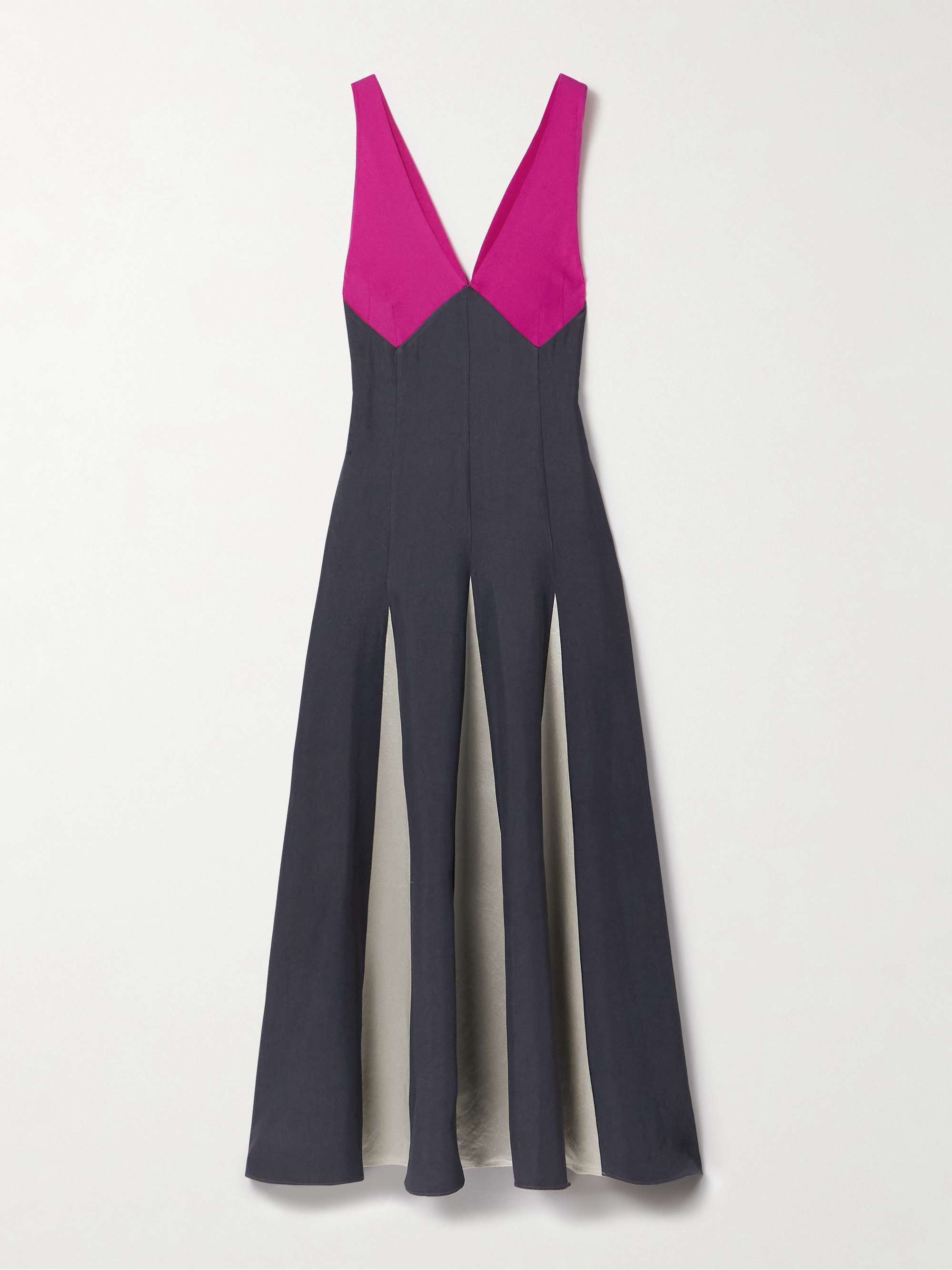 Paneled Twill, Crepe De Chine and Satin Maxi Dress