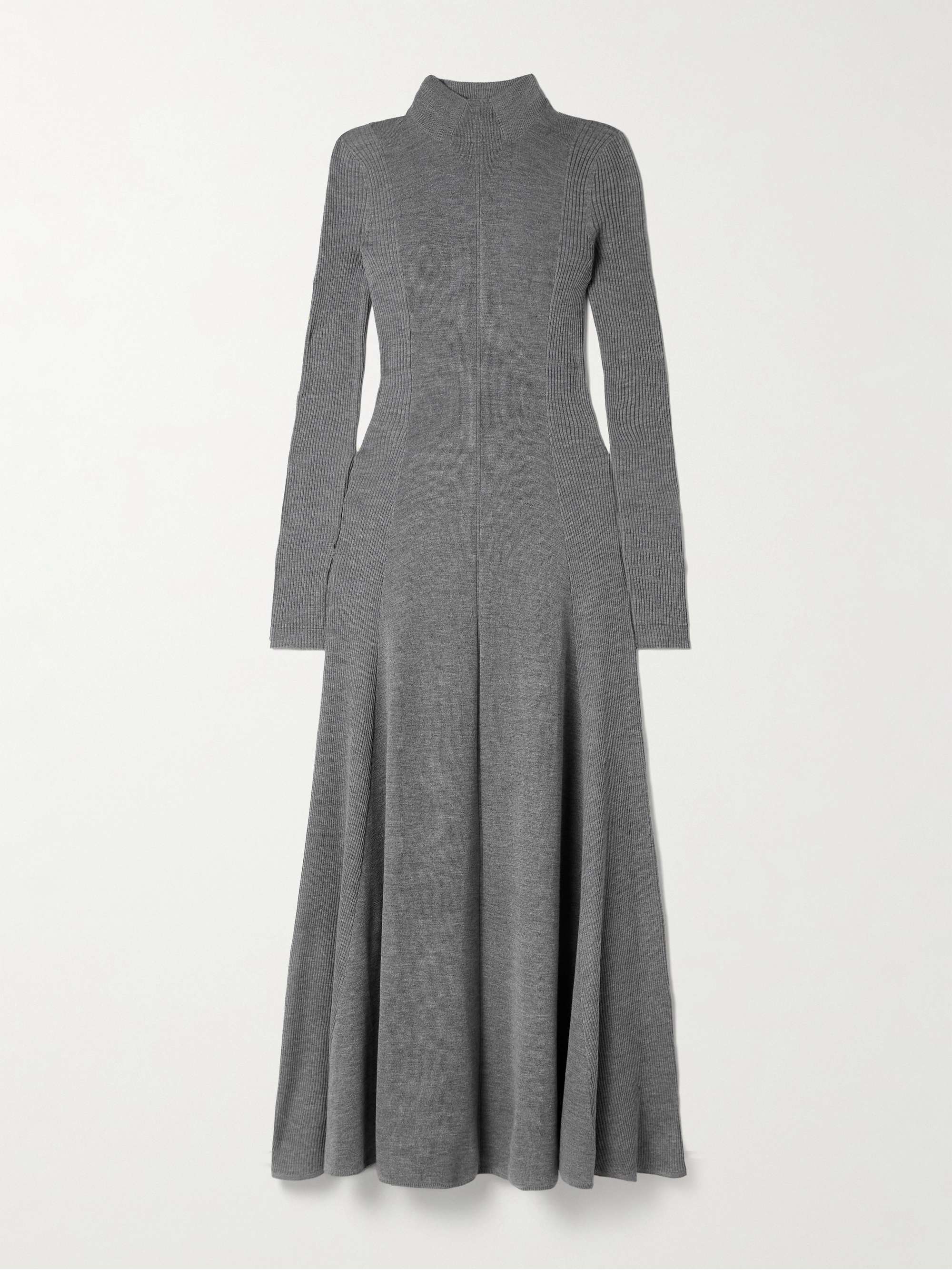 Pleated Ribbed Merino Wool Maxi Dress