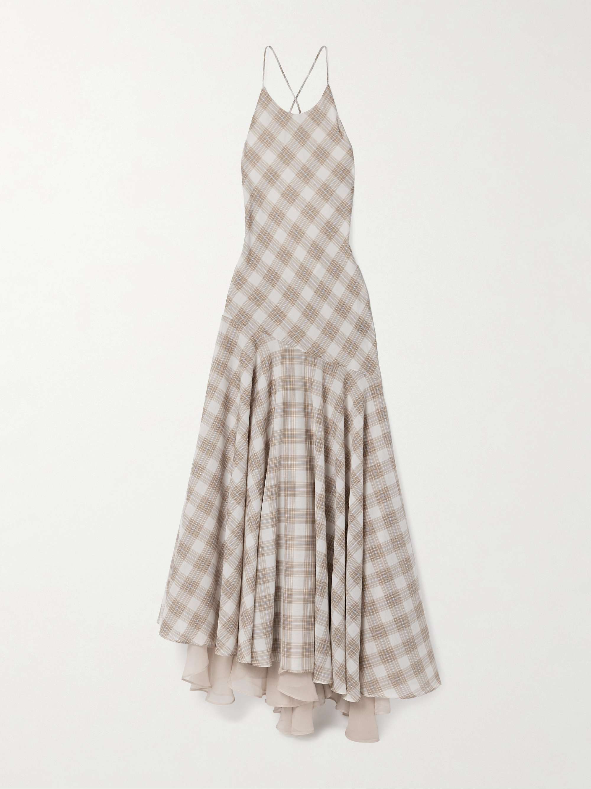 Eve Asymmetric Layered Checked Voile Maxi Dress