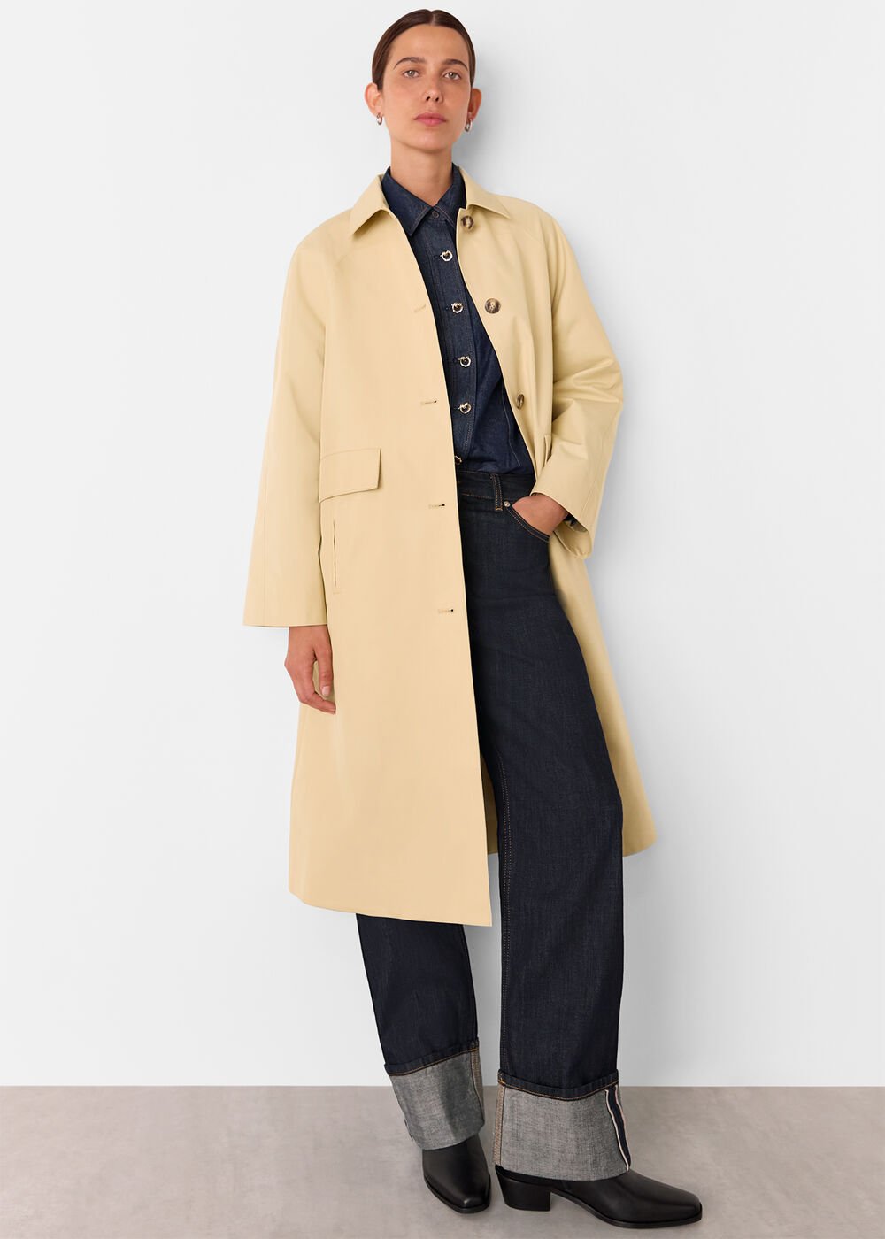 Neutral Car Coat With Pocket Detail