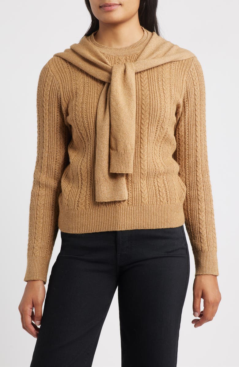 Cable Stitch Twofer Tie Sleeve Sweater
