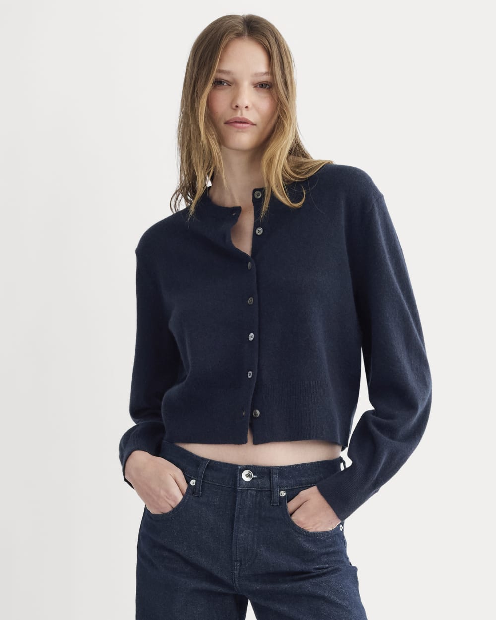 Cashmere Cropped Cardigan | Navy - Xxs